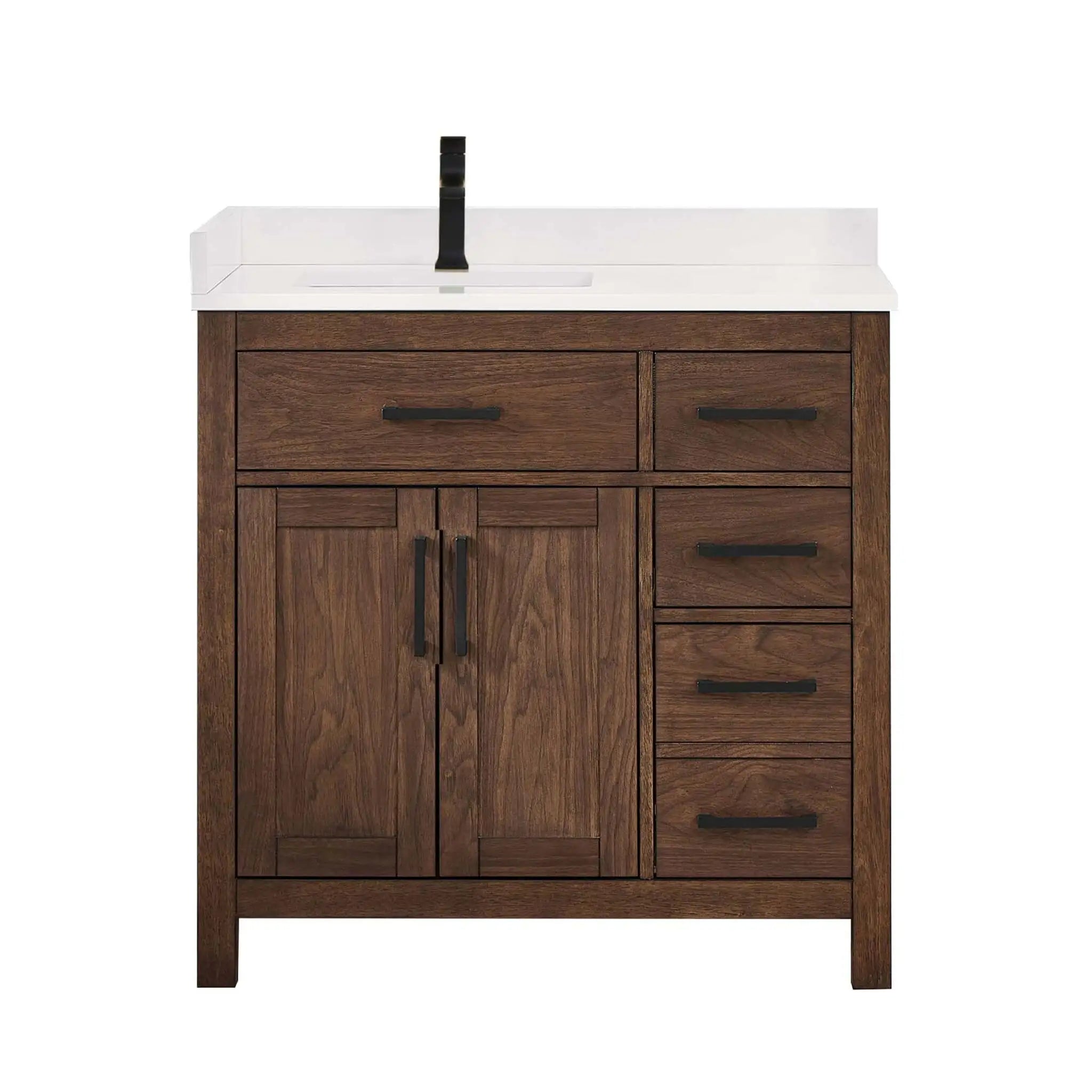 36" Beckett Single Bathroom Vanity in Dark Walnut with Matte Black Trim by Wyndham