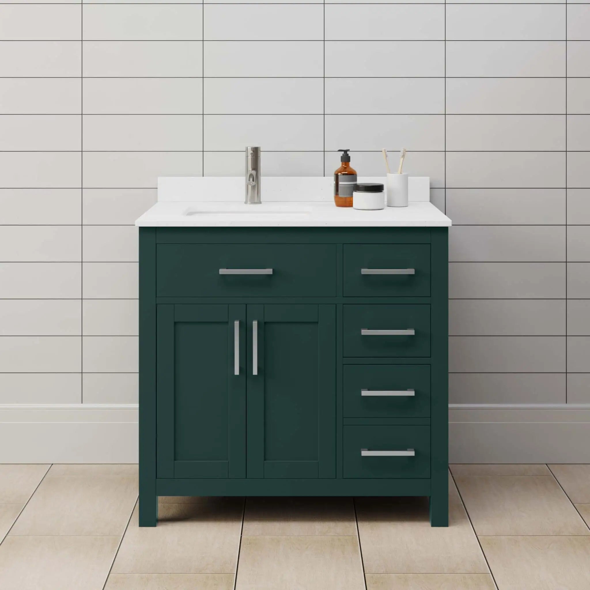 36" Beckett Single Bathroom Vanity in Green with Brushed Nickel Trim by Wyndham