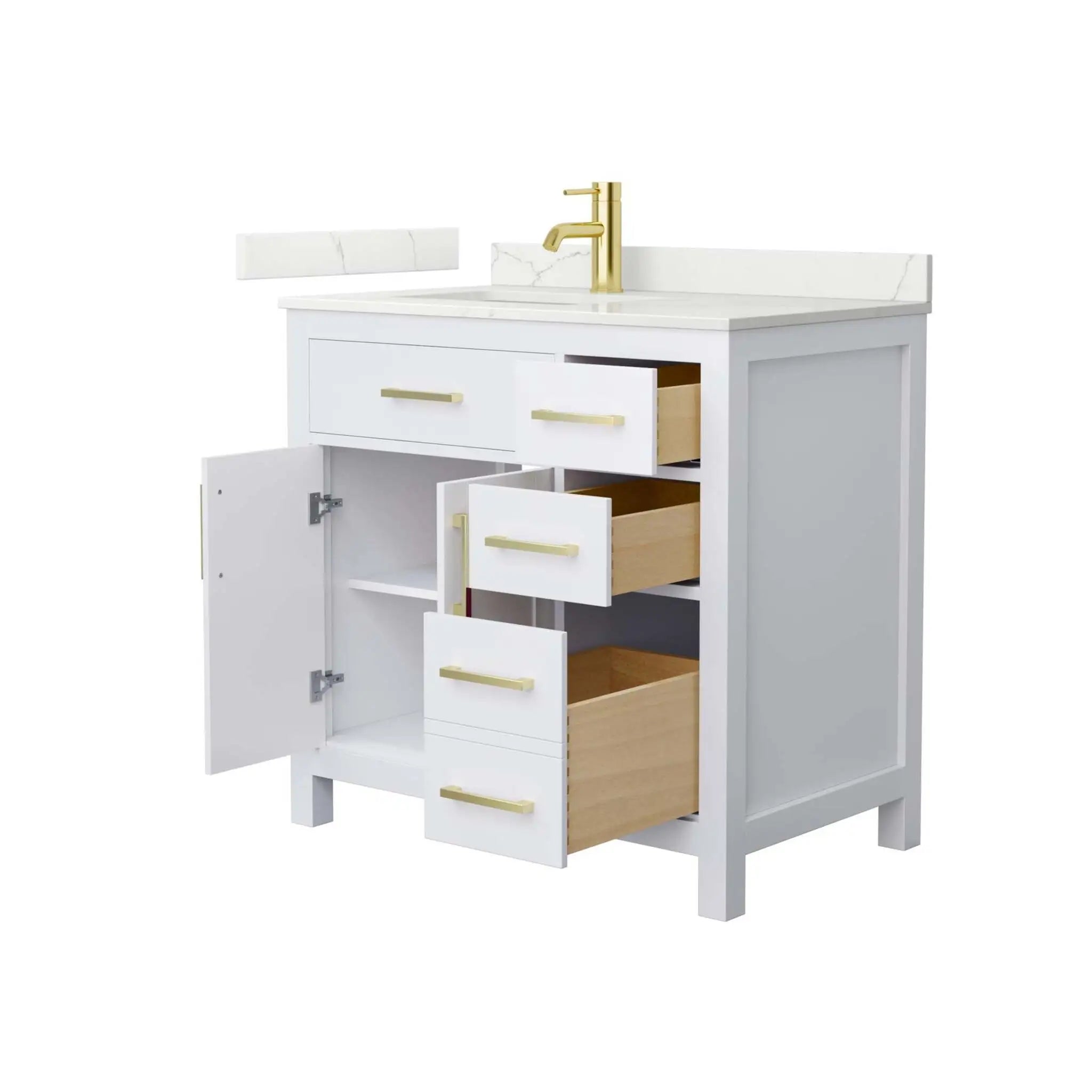 36" Beckett Single Bathroom Vanity in White with Brushed Gold Trim by Wyndham