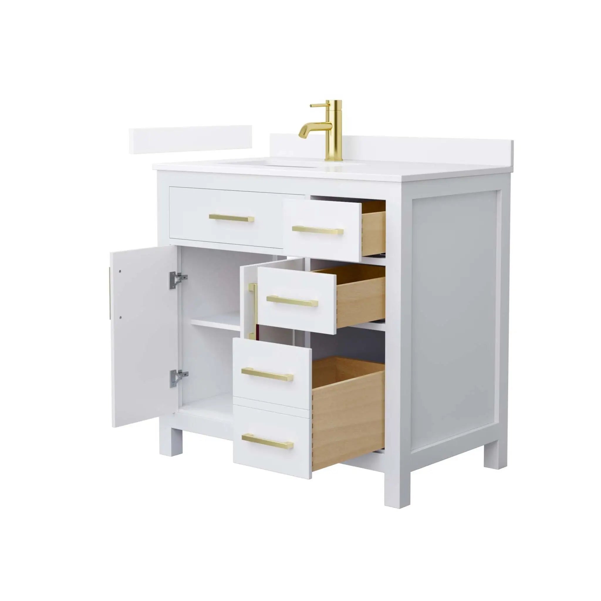 36" Beckett Single Bathroom Vanity in White with Brushed Gold Trim by Wyndham