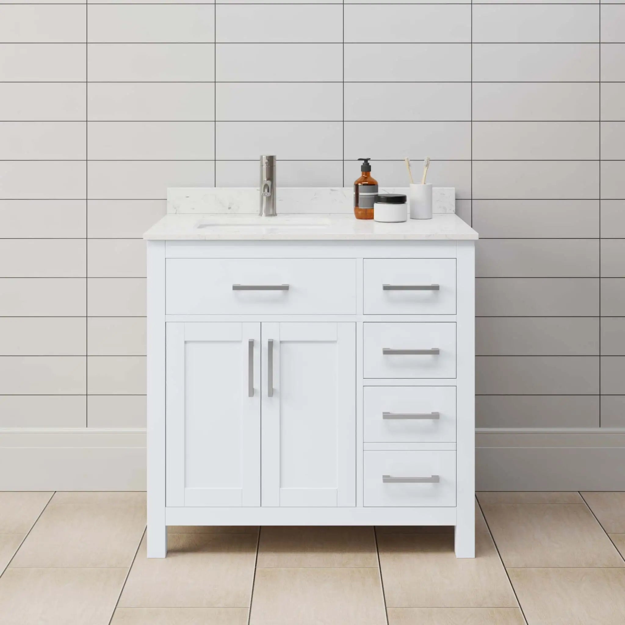36" Beckett Single Bathroom Vanity in White with Brushed Nickel Trim by Wyndham