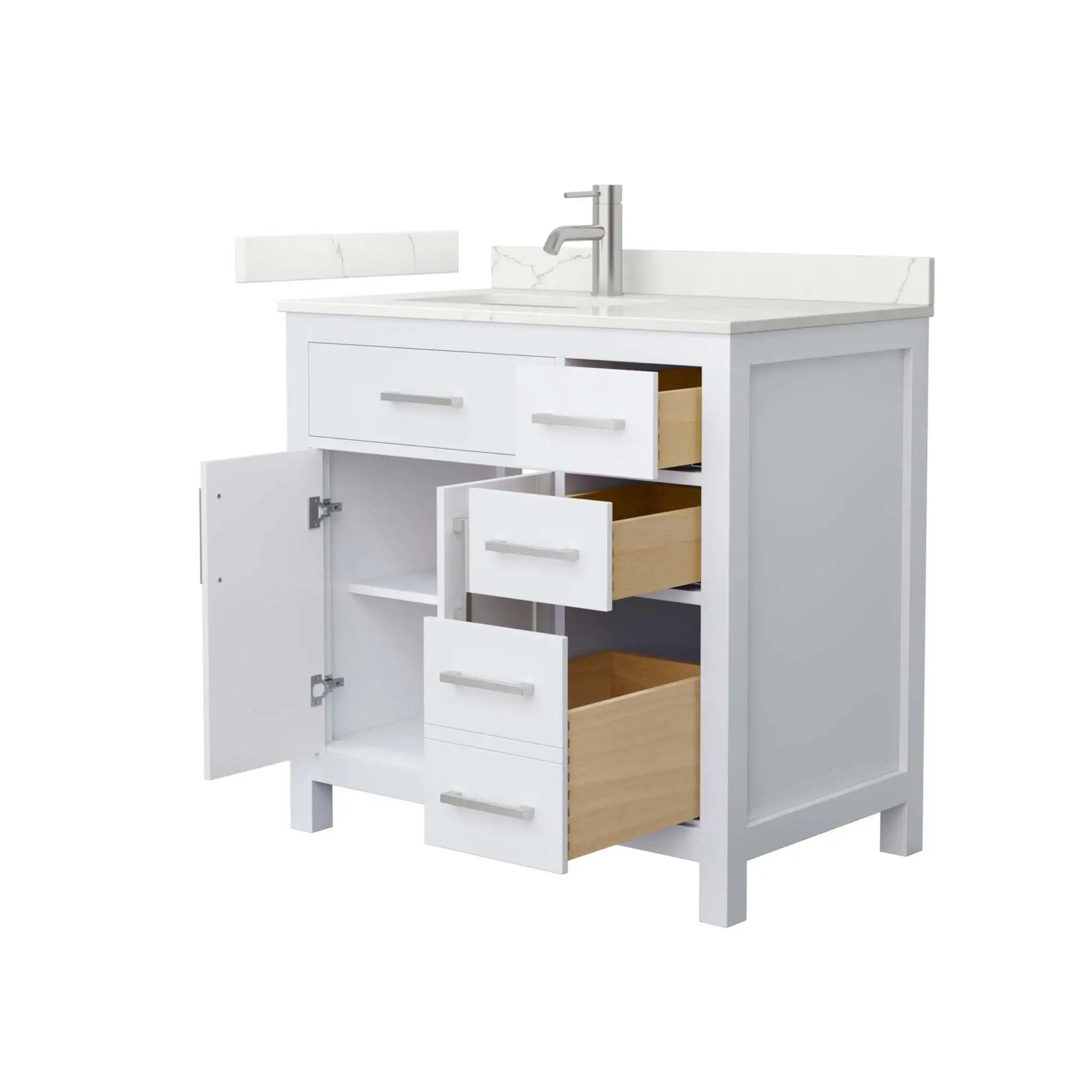 36" Beckett Single Bathroom Vanity in White with Brushed Nickel Trim by Wyndham