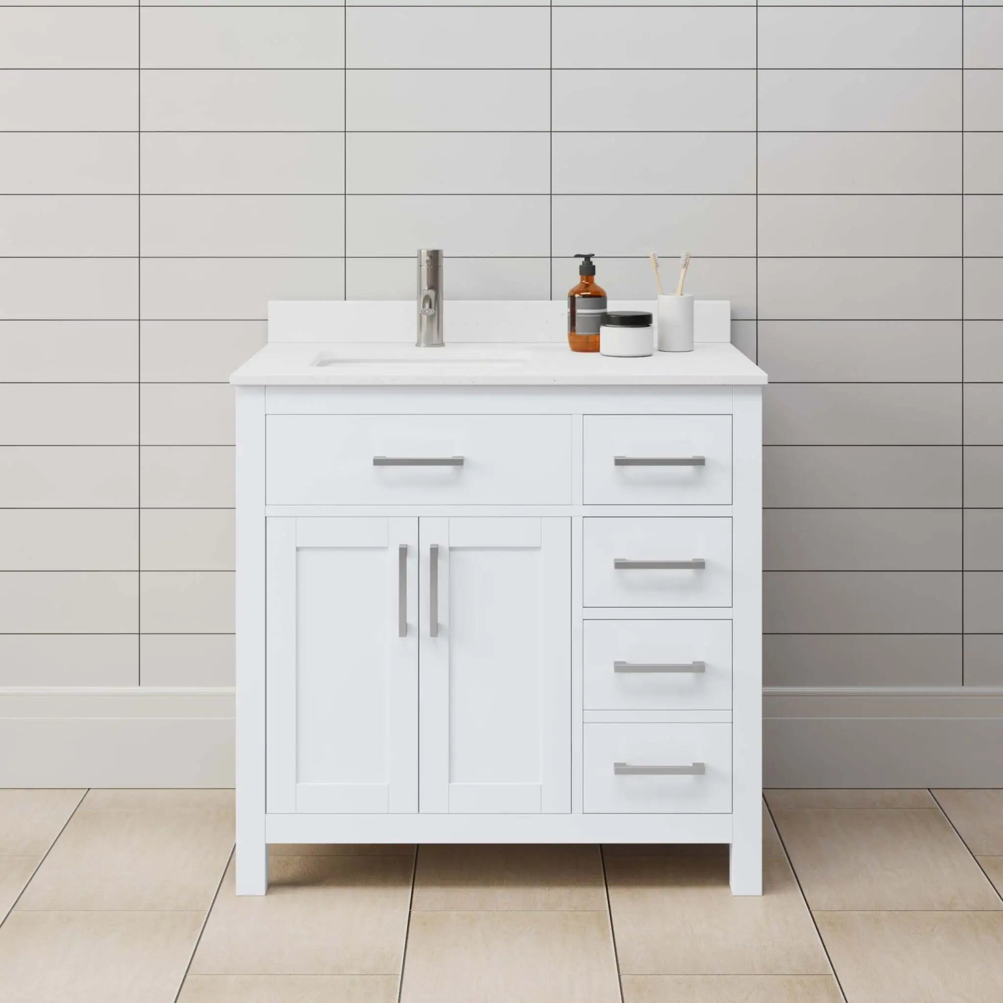 36" Beckett Single Bathroom Vanity in White with Brushed Nickel Trim by Wyndham