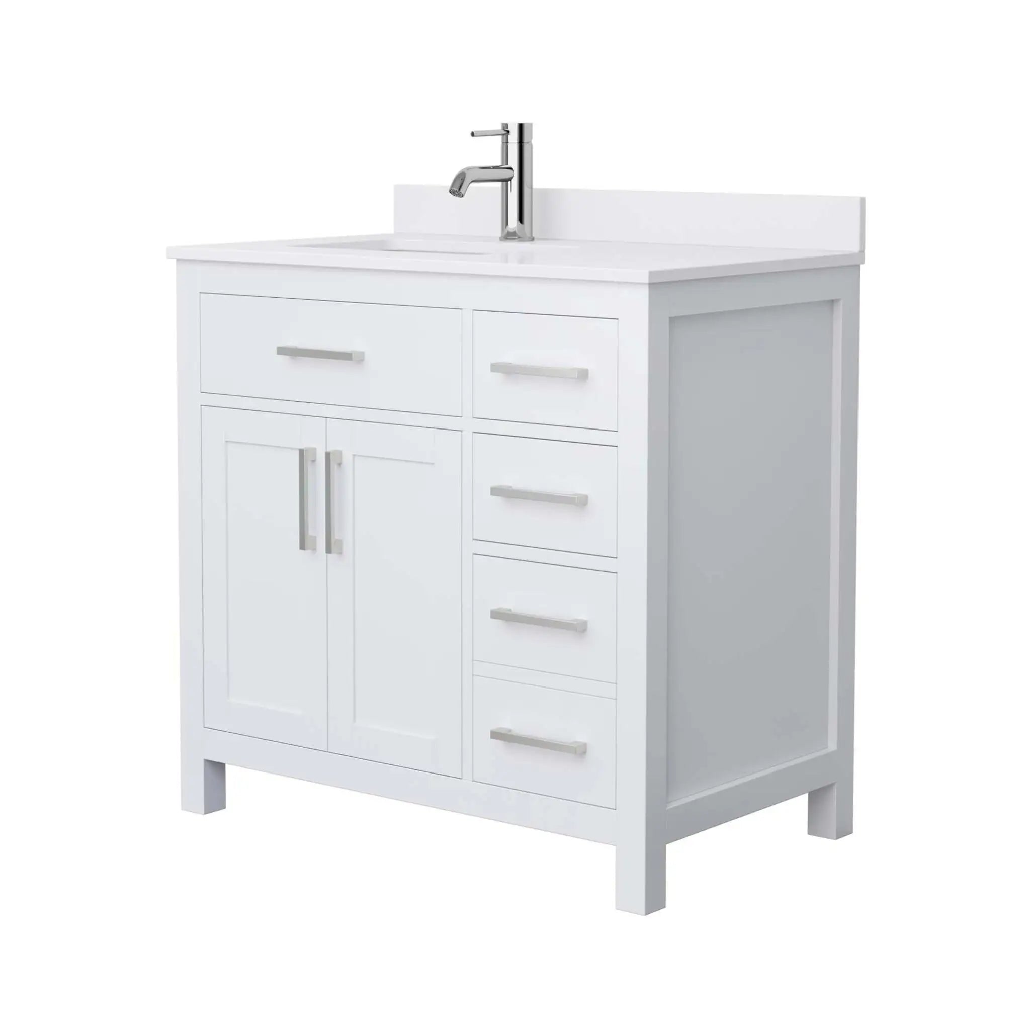 36" Beckett Single Bathroom Vanity in White with Brushed Nickel Trim by Wyndham