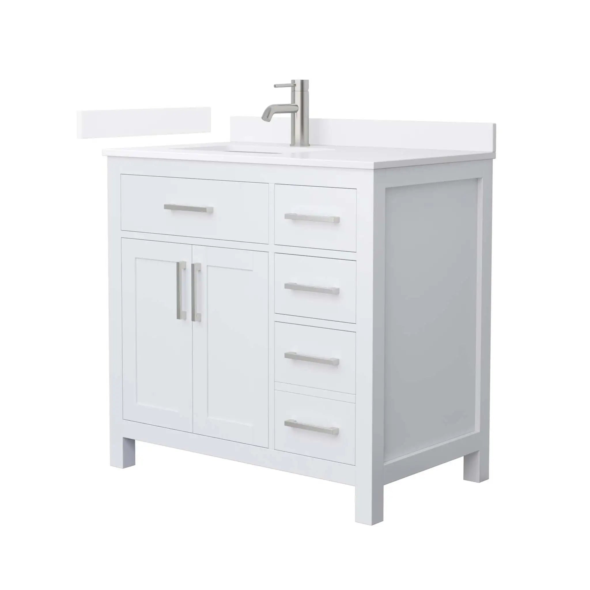 36" Beckett Single Bathroom Vanity in White with Brushed Nickel Trim by Wyndham