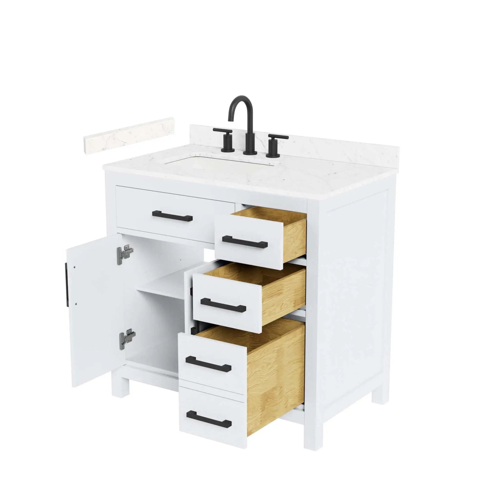 36" Beckett Single Bathroom Vanity in White with Matte Black Trim by Wyndham