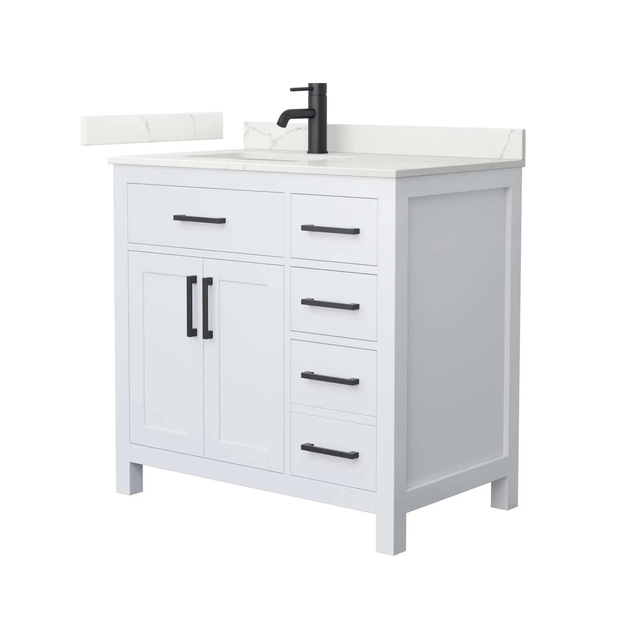 36" Beckett Single Bathroom Vanity in White with Matte Black Trim by Wyndham