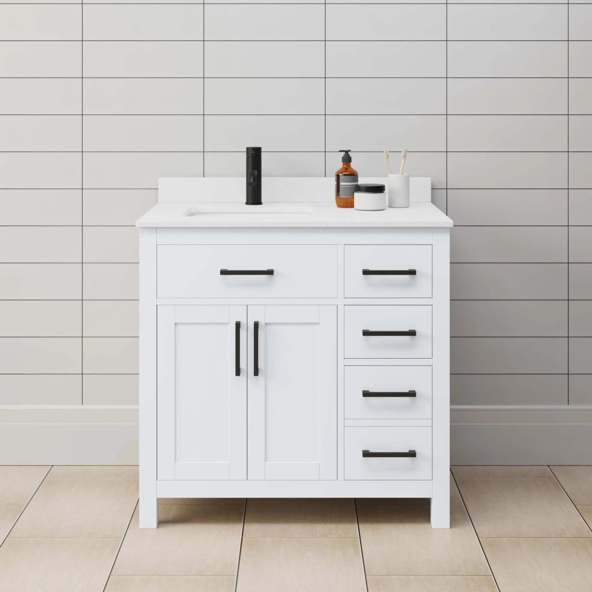 36" Beckett Single Bathroom Vanity in White with Matte Black Trim by Wyndham