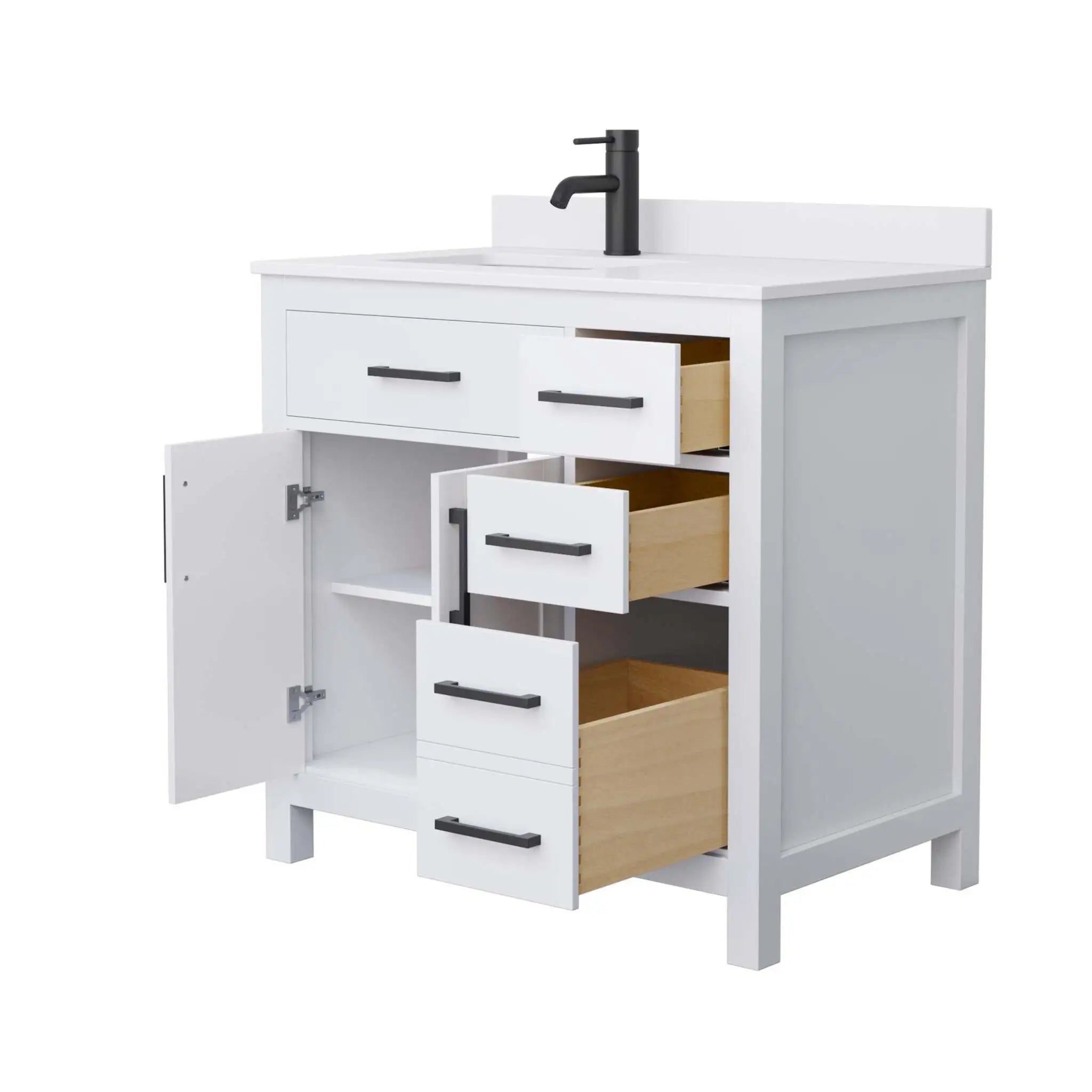 36" Beckett Single Bathroom Vanity in White with Matte Black Trim by Wyndham