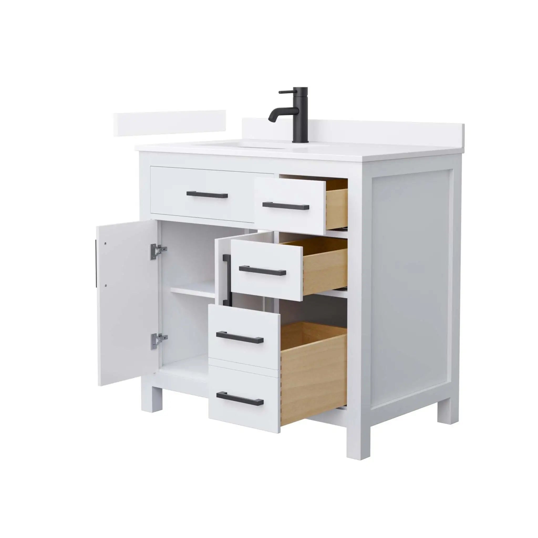36" Beckett Single Bathroom Vanity in White with Matte Black Trim by Wyndham