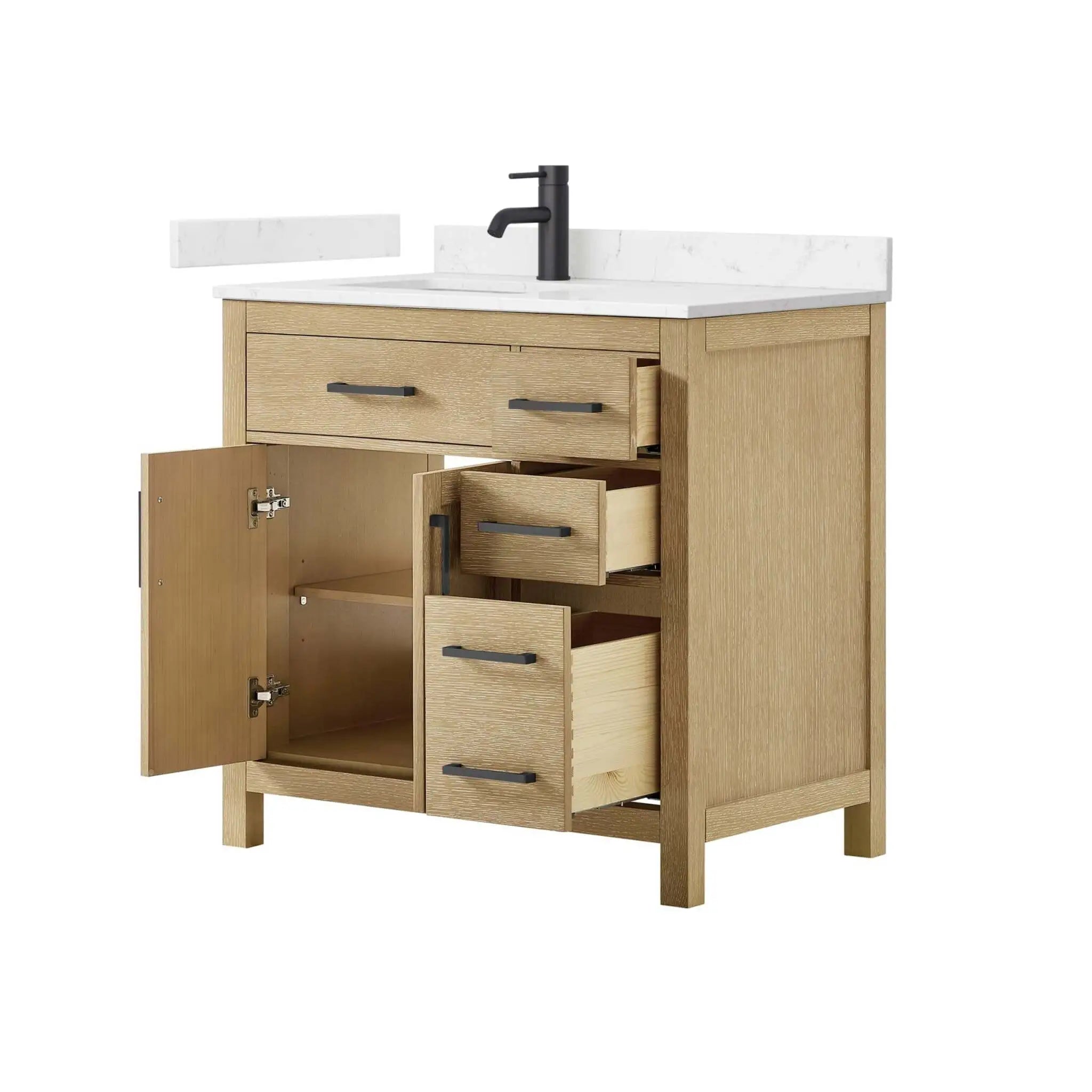 36" Beckett Single Bathroom Vanity in Whitewashed Oak with Matte Black Trim by Wyndham