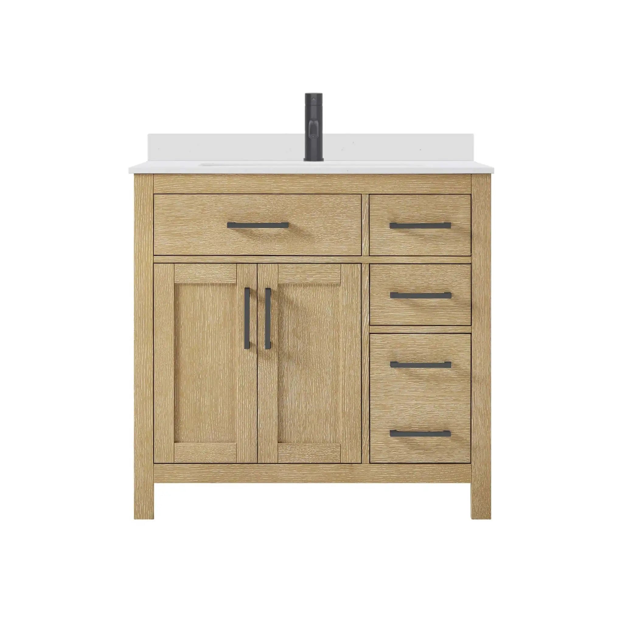 36" Beckett Single Bathroom Vanity in Whitewashed Oak with Matte Black Trim by Wyndham