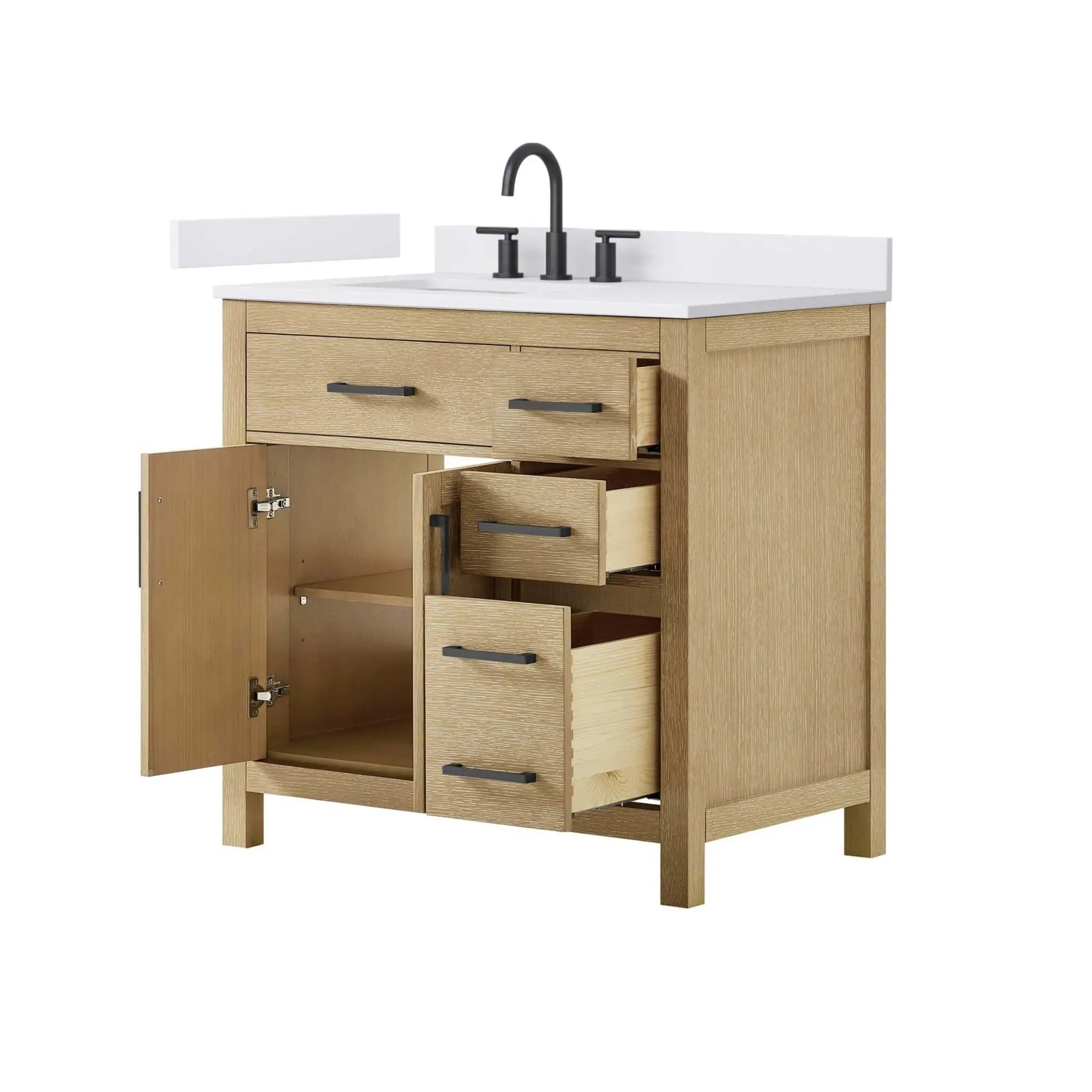 36" Beckett Single Bathroom Vanity in Whitewashed Oak with Matte Black Trim by Wyndham