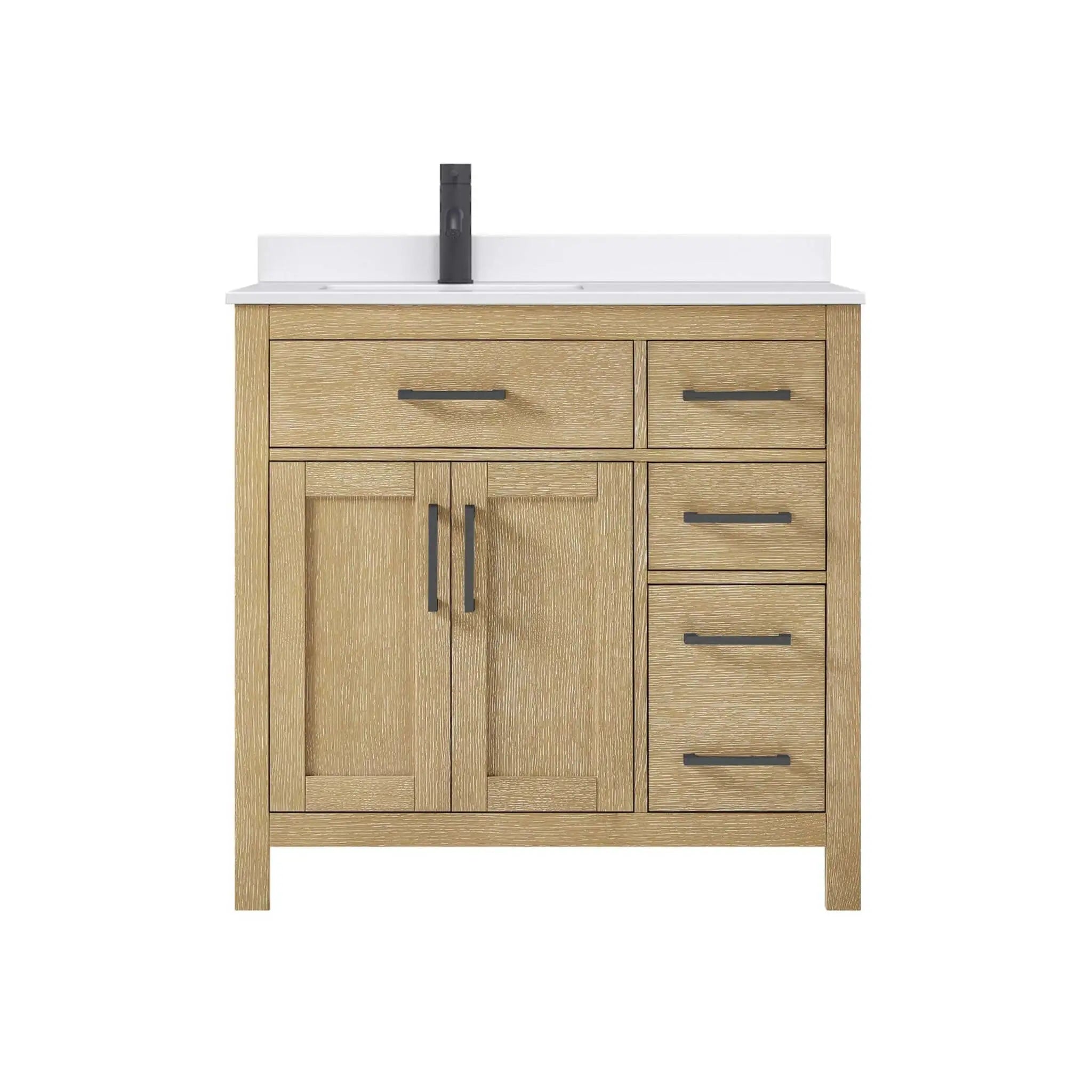 36" Beckett Single Bathroom Vanity in Whitewashed Oak with Matte Black Trim by Wyndham