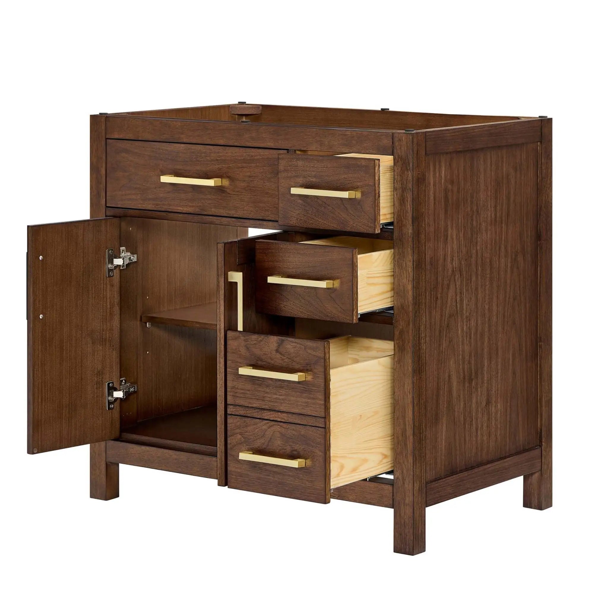 36-beckett-single-bathroom-vanity-offset-in-dark-walnut-with-brushed-gold-trim-cabinet-only-no-sink image 1