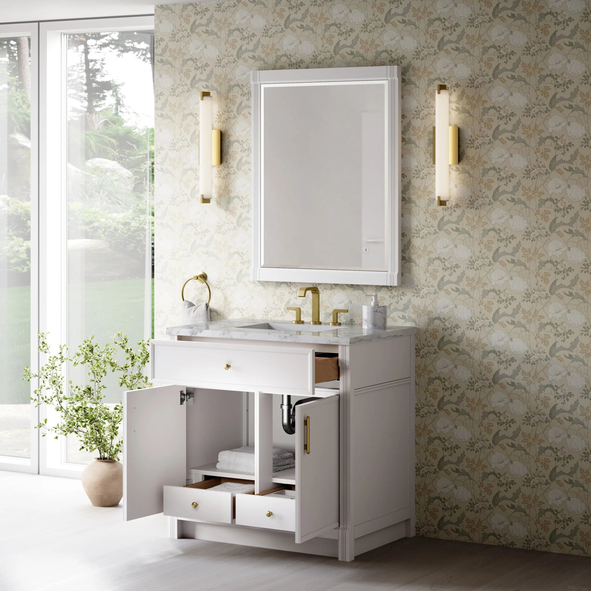 36" Bellshire Single Vanity in Bright White by James Martin Vanities-Carrara White Marble 3