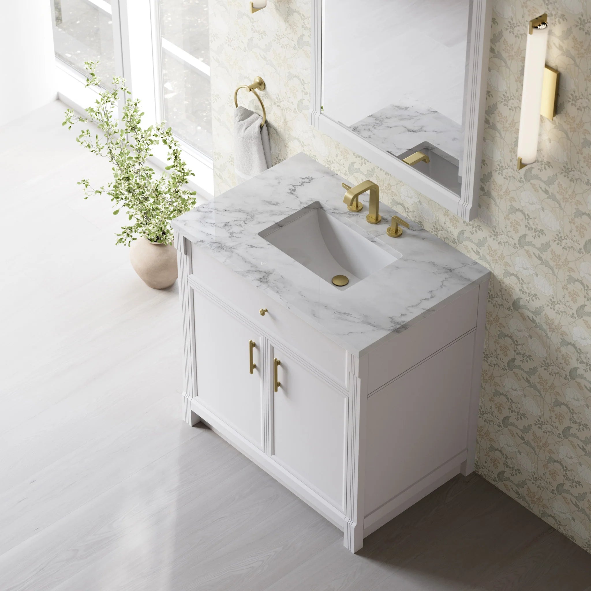 36" Bellshire Single Vanity in Bright White by James Martin Vanities-Carrara White Marble 5