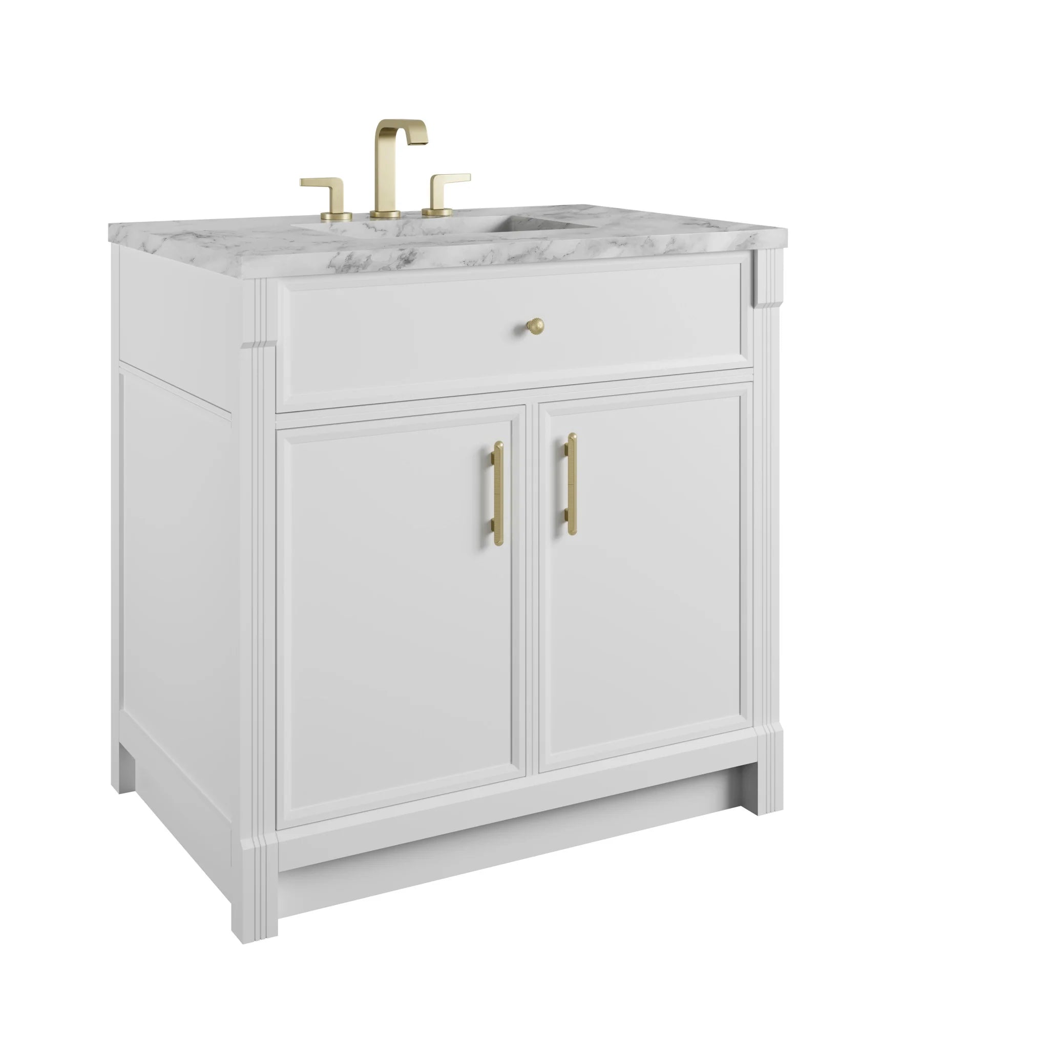 36" Bellshire Single Vanity in Bright White by James Martin Vanities-Carrara White Marble 9