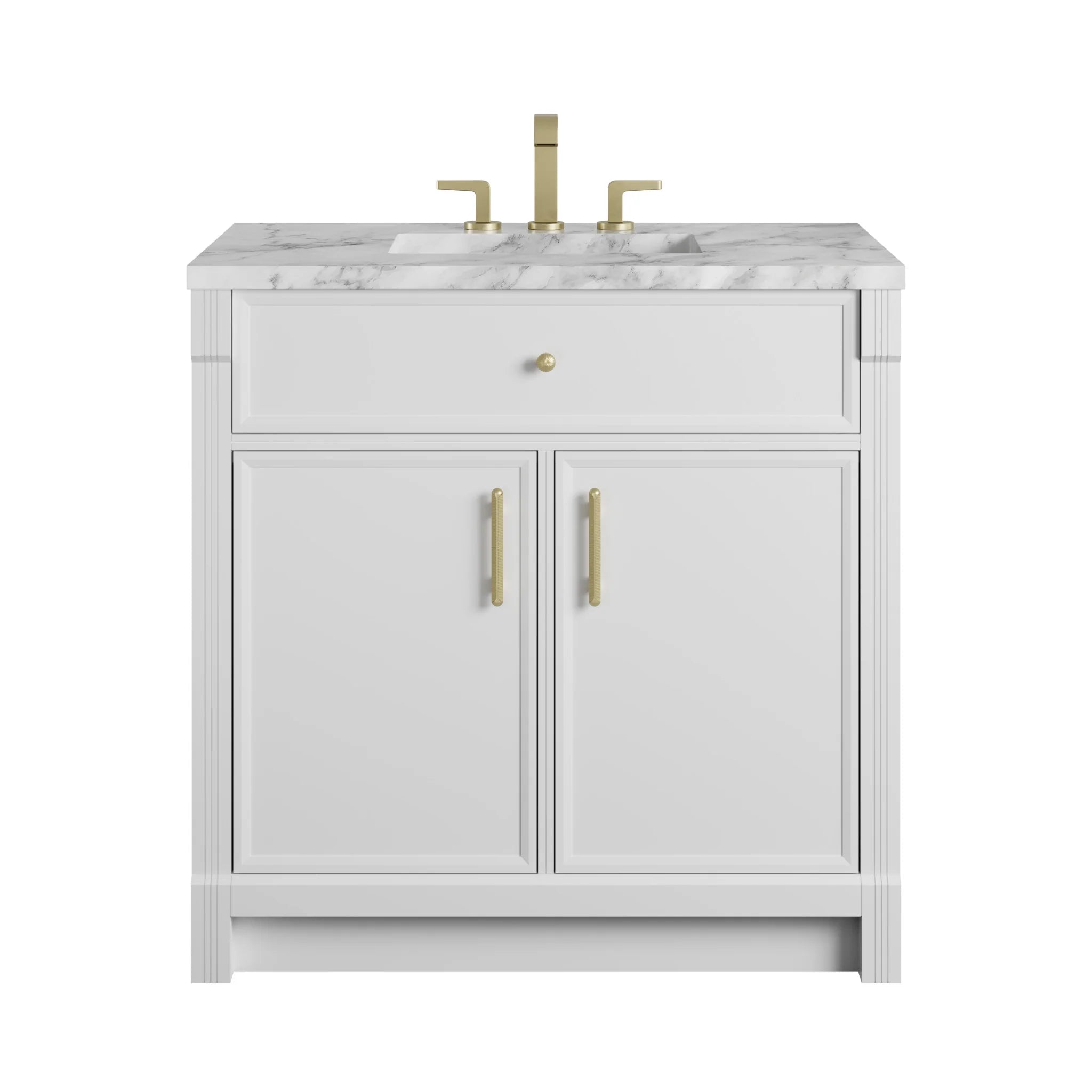 36" Bellshire Single Vanity in Bright White by James Martin Vanities-Carrara White Marble