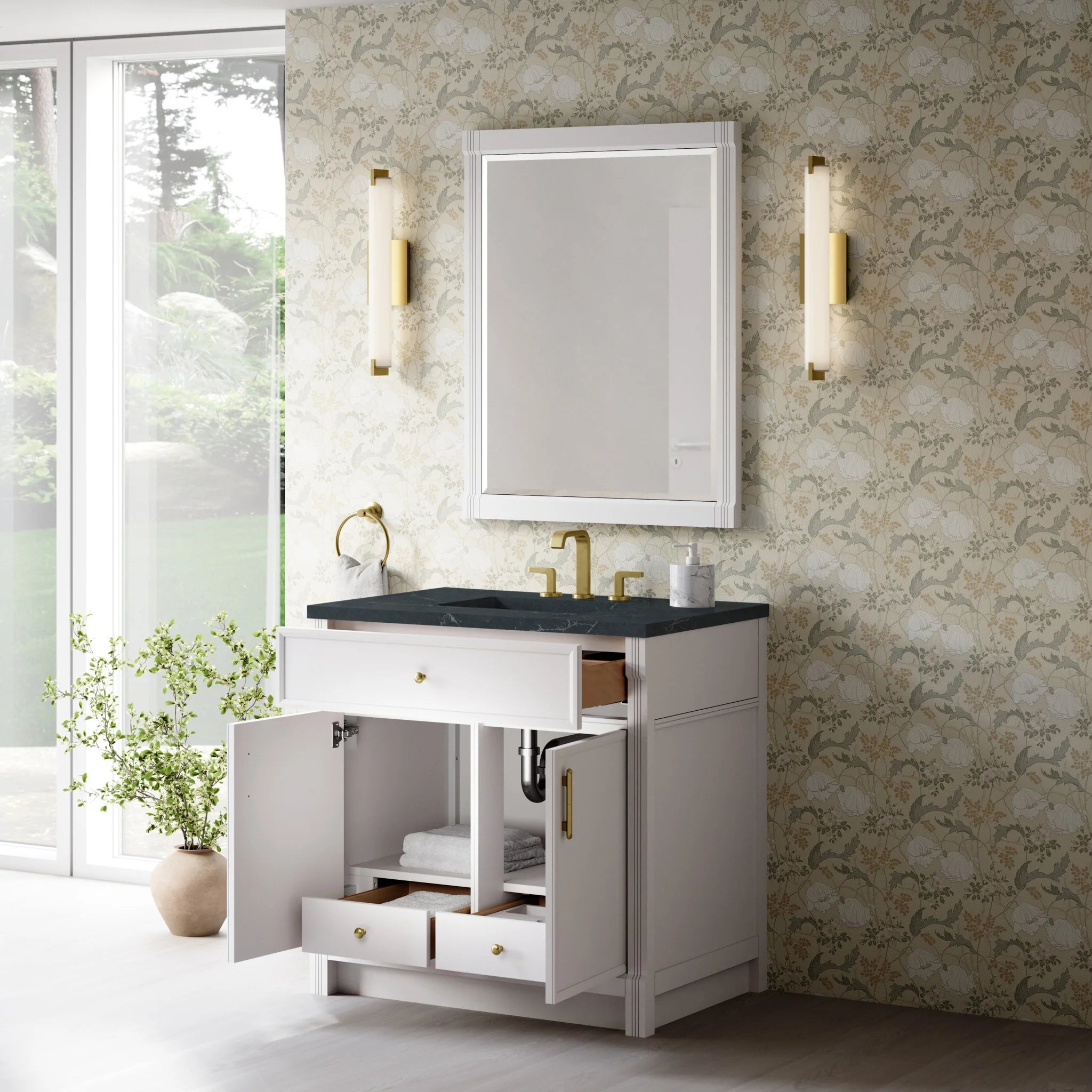 36" Bellshire Single Vanity in Bright White by James Martin Vanities-Charcoal Soapstone Silestone 3
