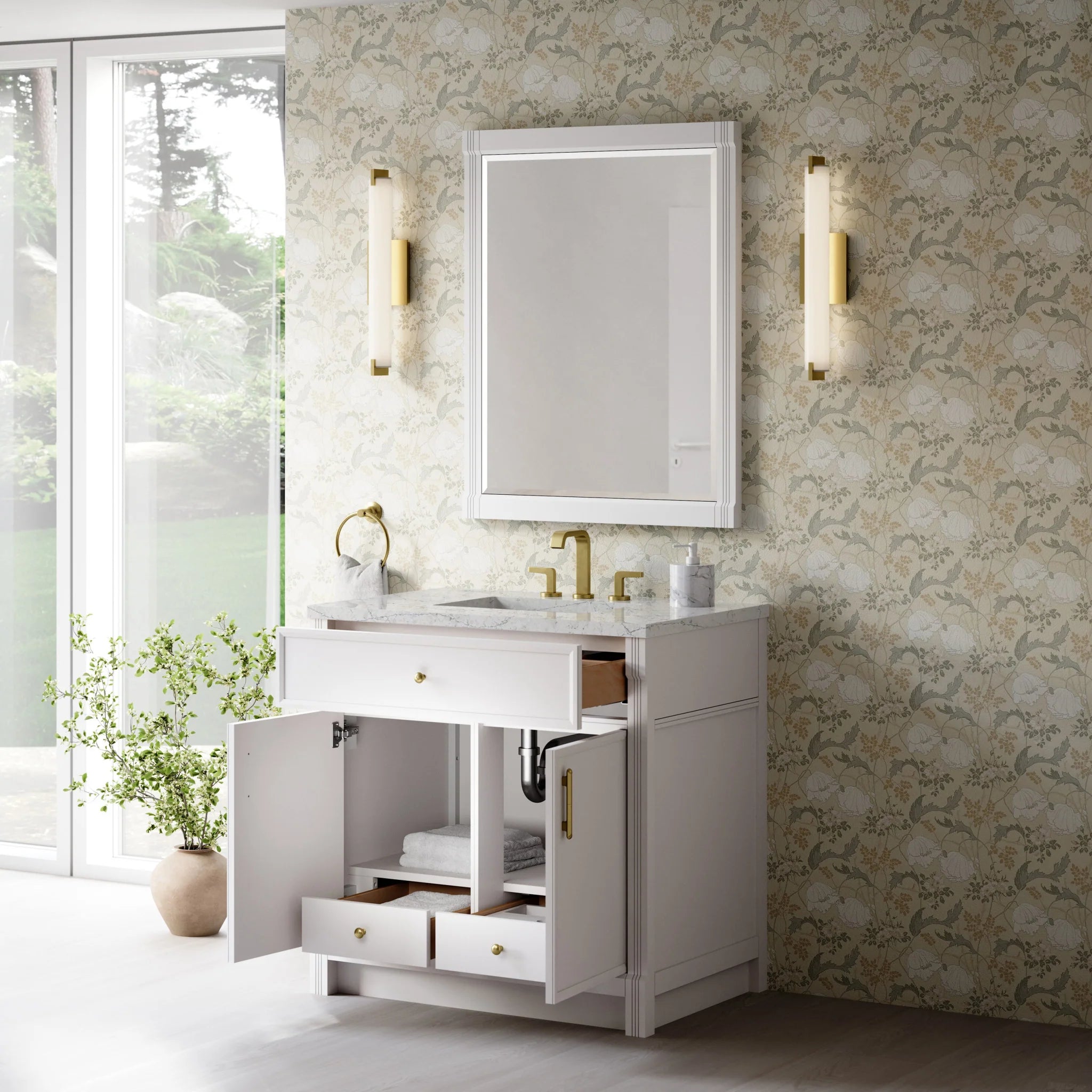 36" Bellshire Single Vanity in Bright White by James Martin Vanities-Eternal Jasmine Pearl Silestone 3