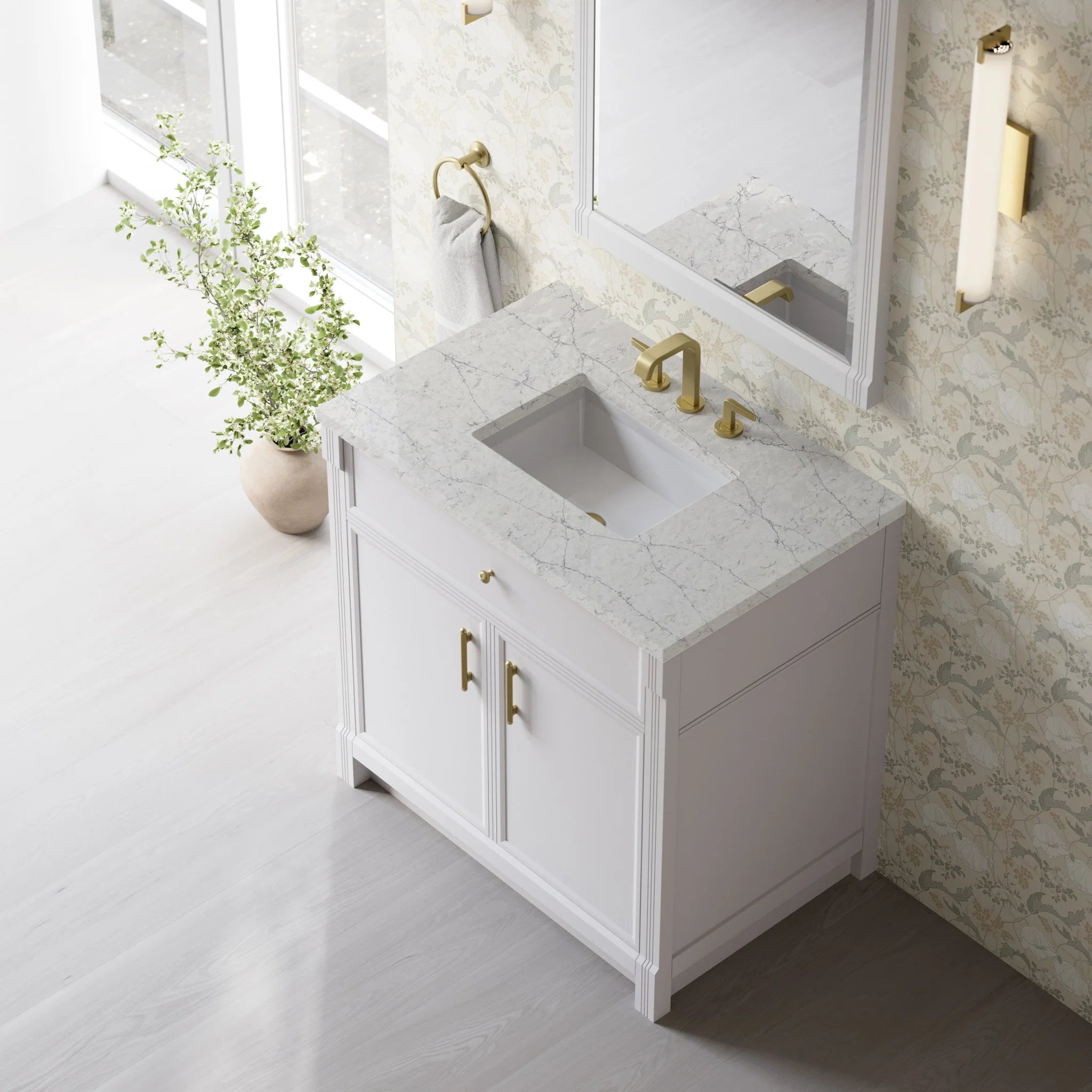 36" Bellshire Single Vanity in Bright White by James Martin Vanities-Eternal Jasmine Pearl Silestone 5