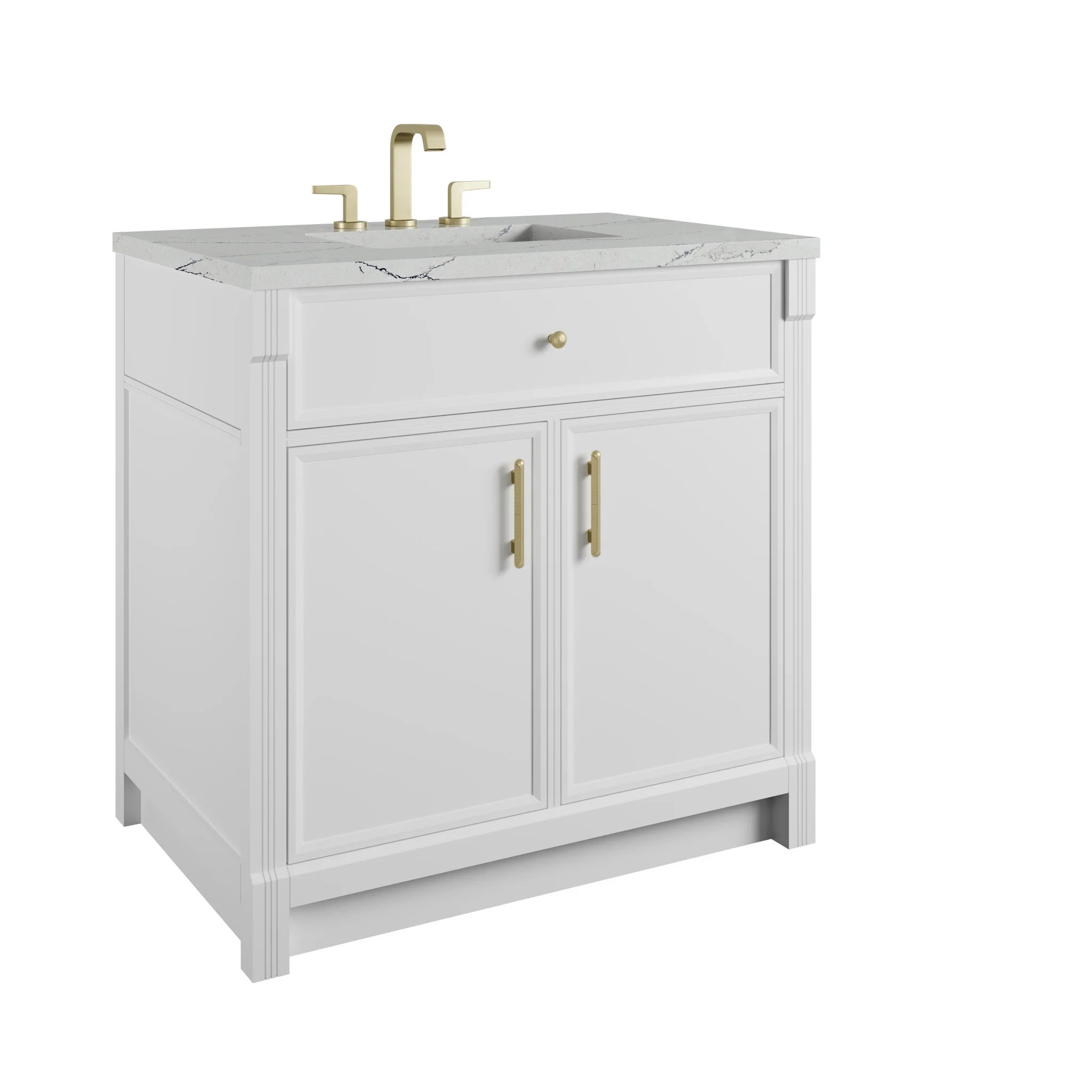 36" Bellshire Single Vanity in Bright White by James Martin Vanities-Ethereal Noctis Silestone 9
