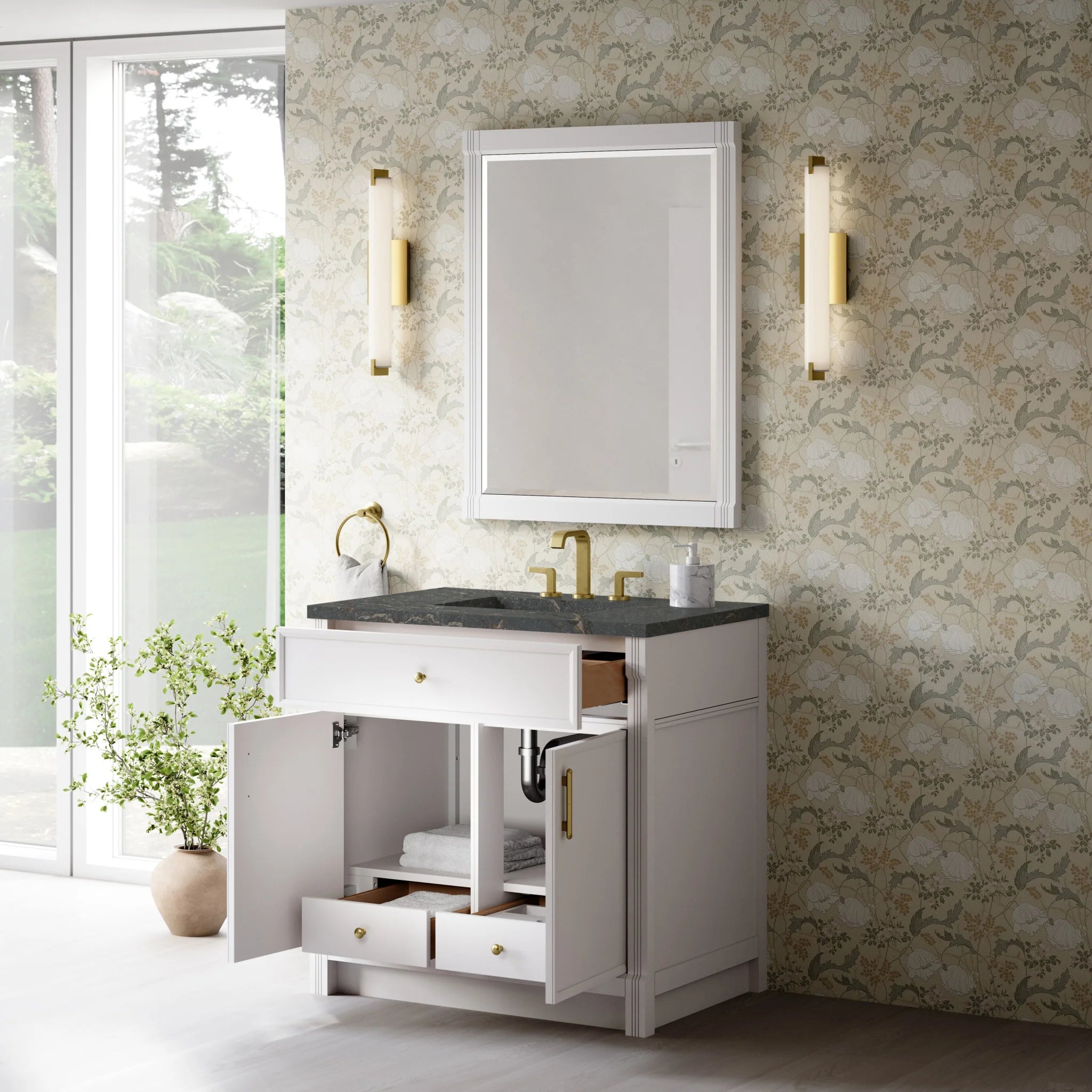36" Bellshire Single Vanity in Bright White by James Martin Vanities-Parisien Bleu Silestone 3
