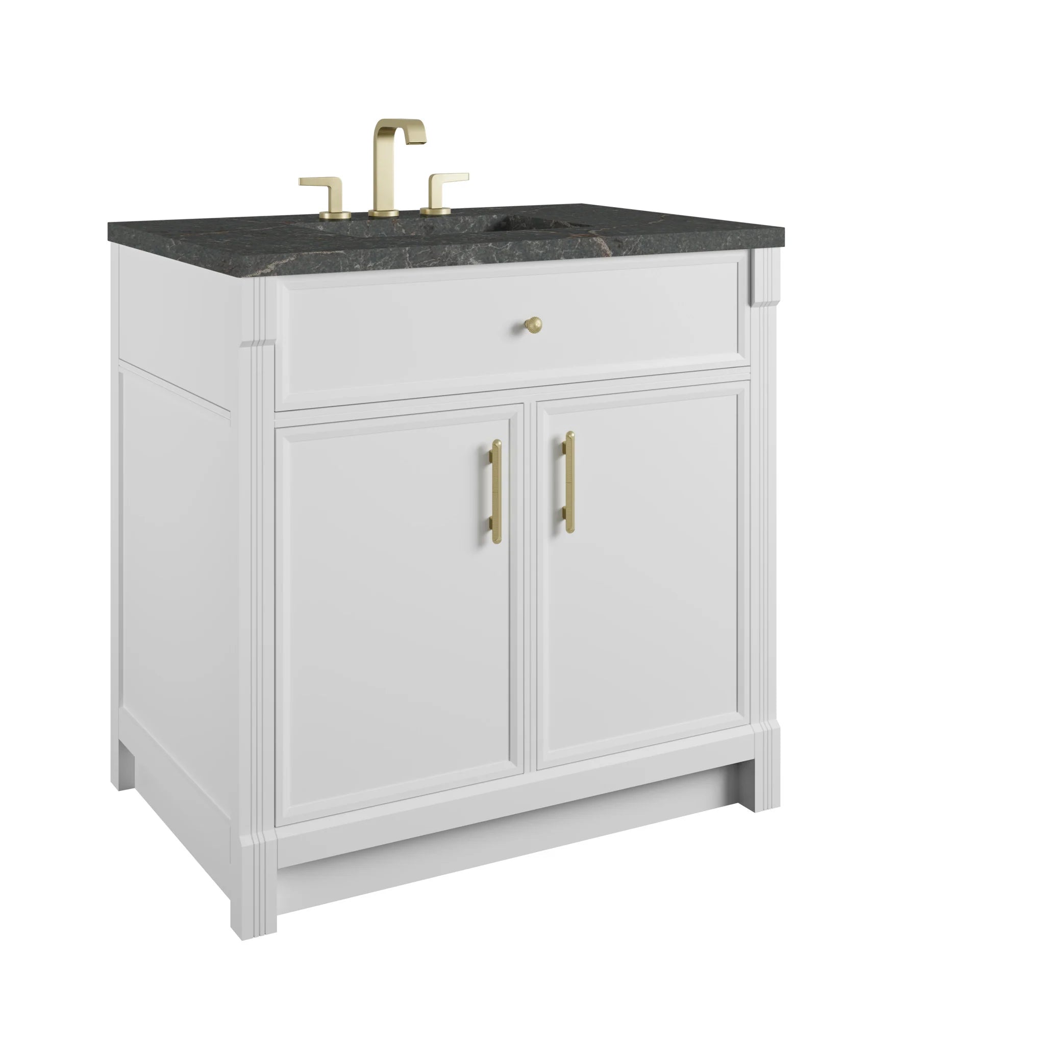 36" Bellshire Single Vanity in Bright White by James Martin Vanities-Parisien Bleu Silestone 9