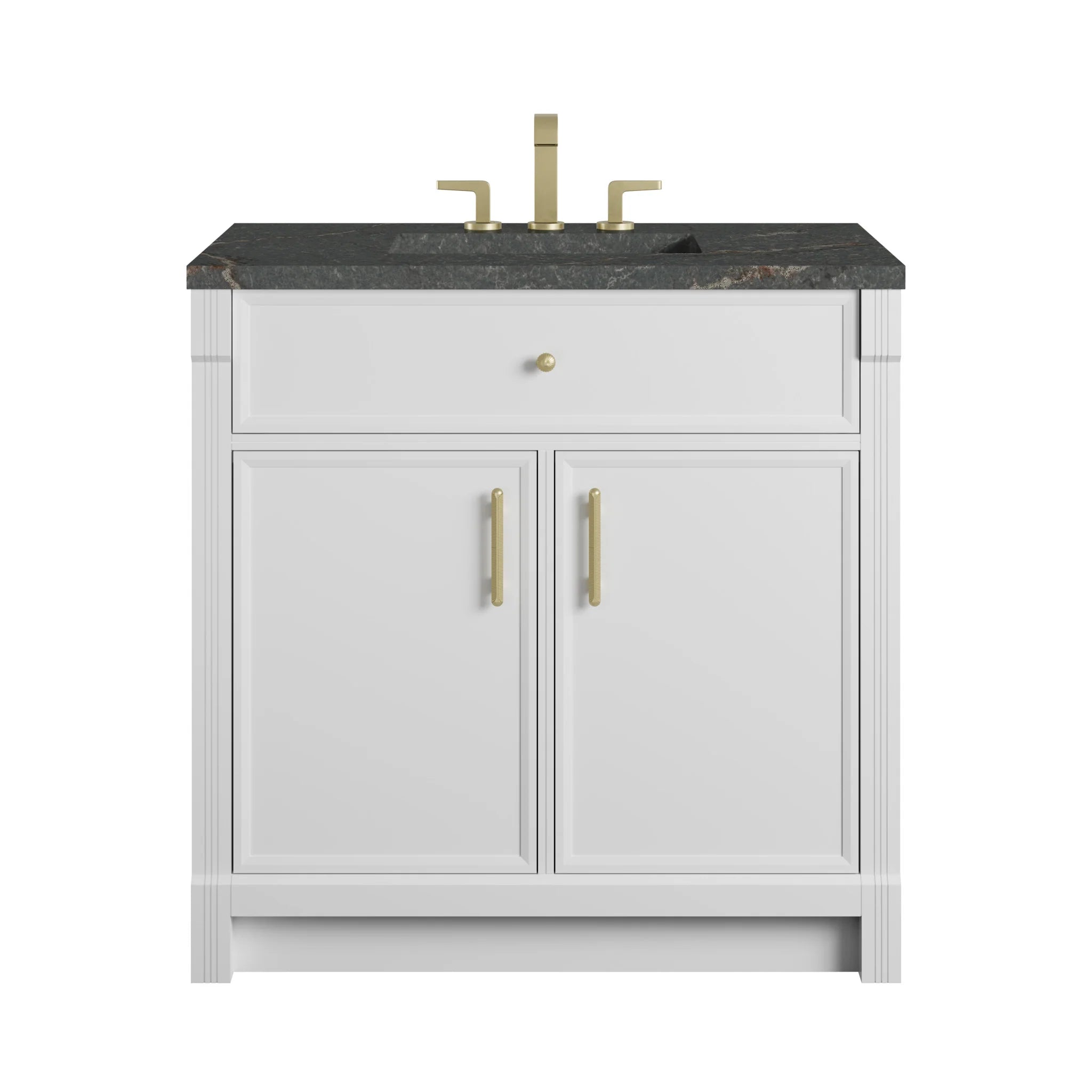 36" Bellshire Single Vanity in Bright White by James Martin Vanities-Parisien Bleu Silestone