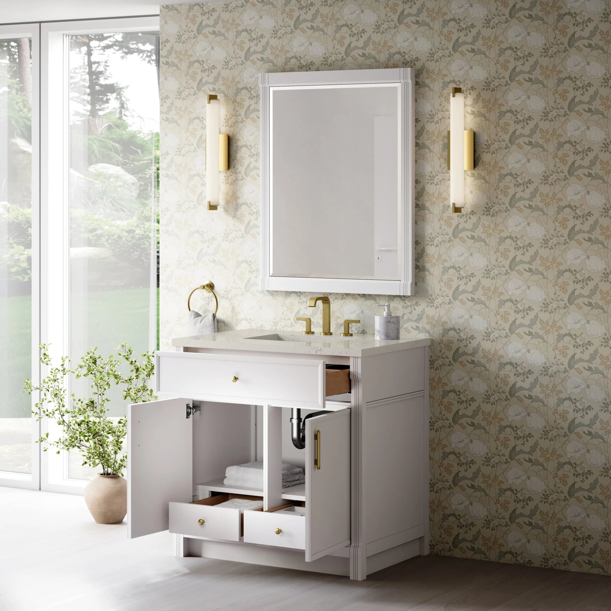 36" Bellshire Single Vanity in Bright White by James Martin Vanities-Siberian Silestone 3