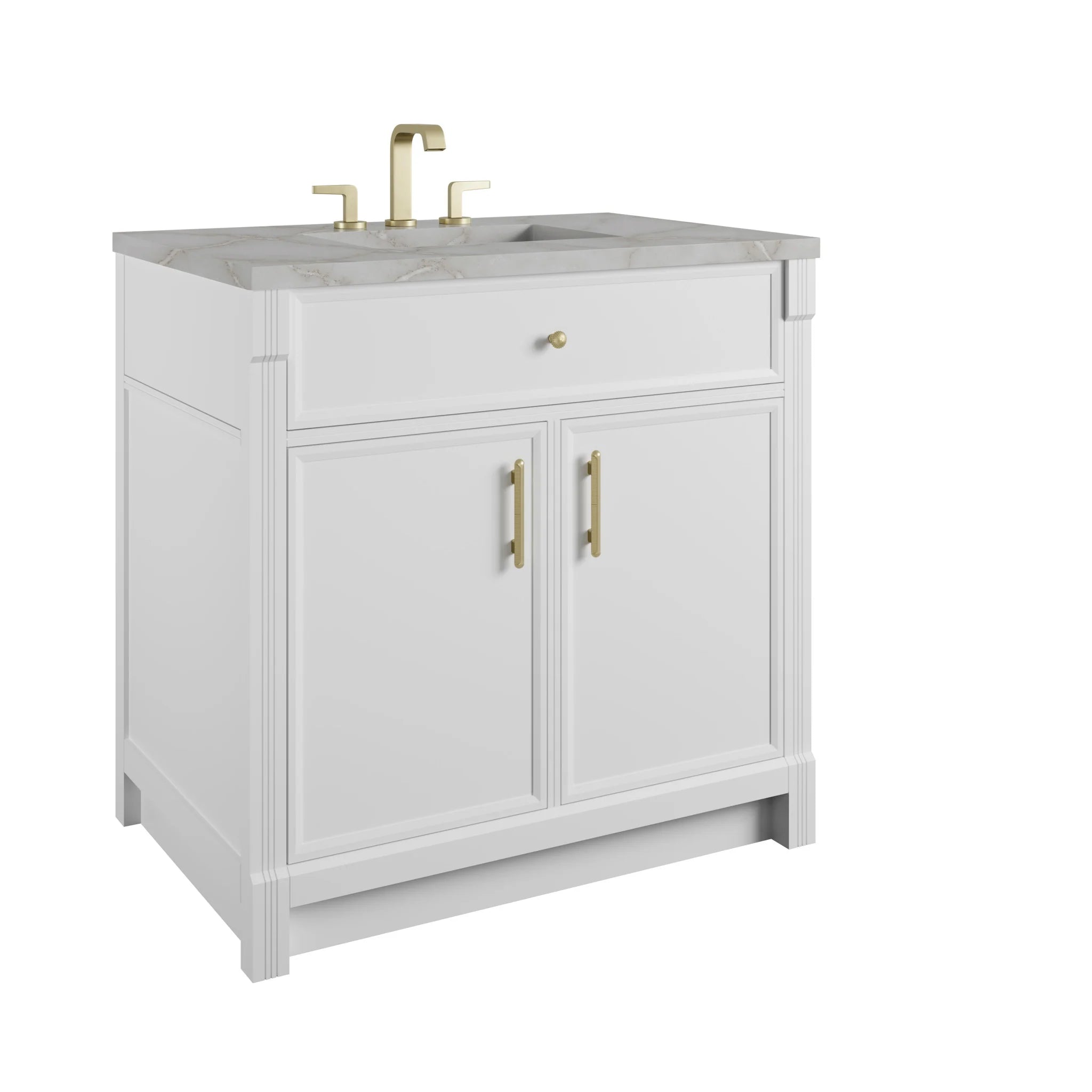36" Bellshire Single Vanity in Bright White by James Martin Vanities-Victorian Silver Silestone 9