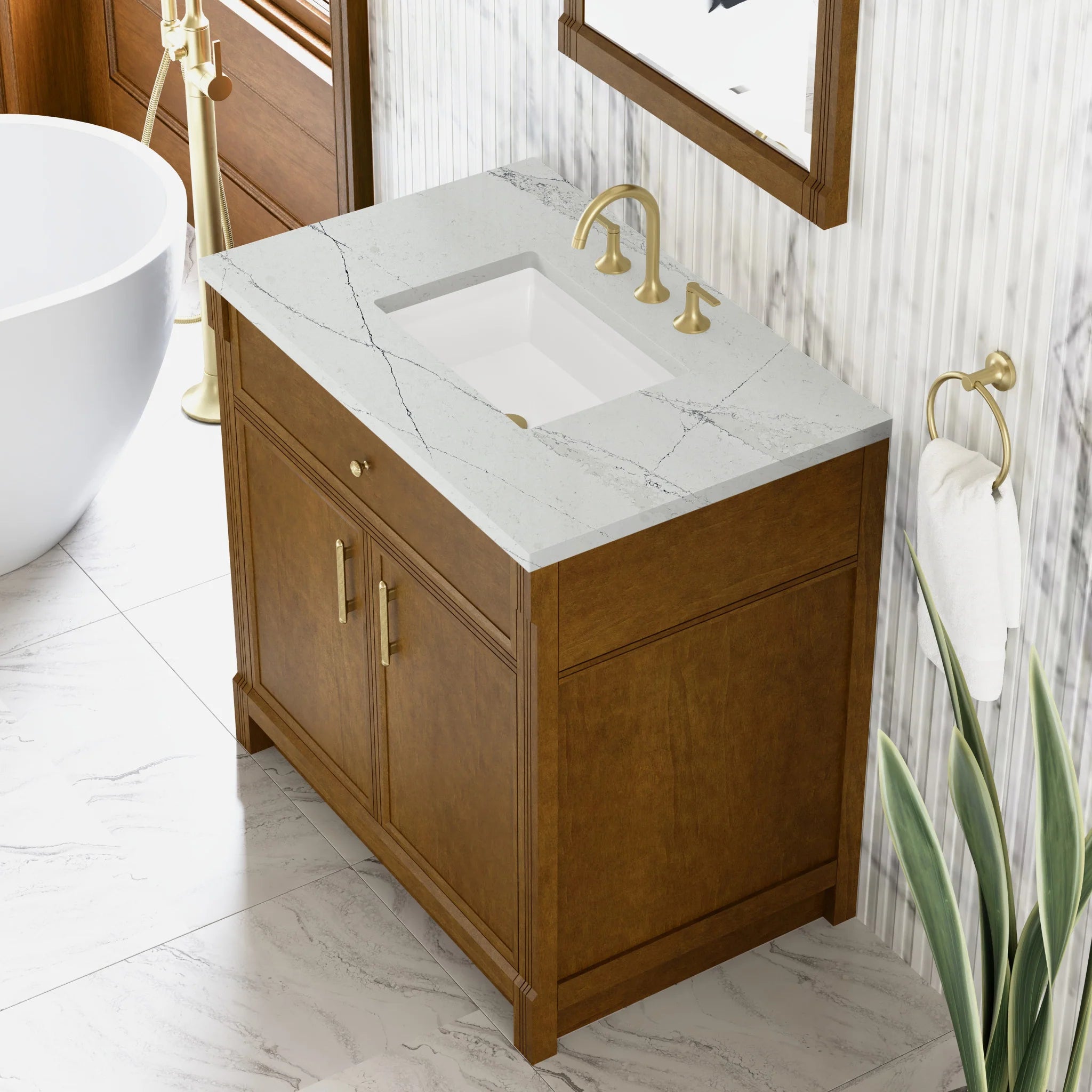 36" Bellshire Single Vanity in Honey Oak by James Martin Vanities-Ethereal Noctis Silestone 5