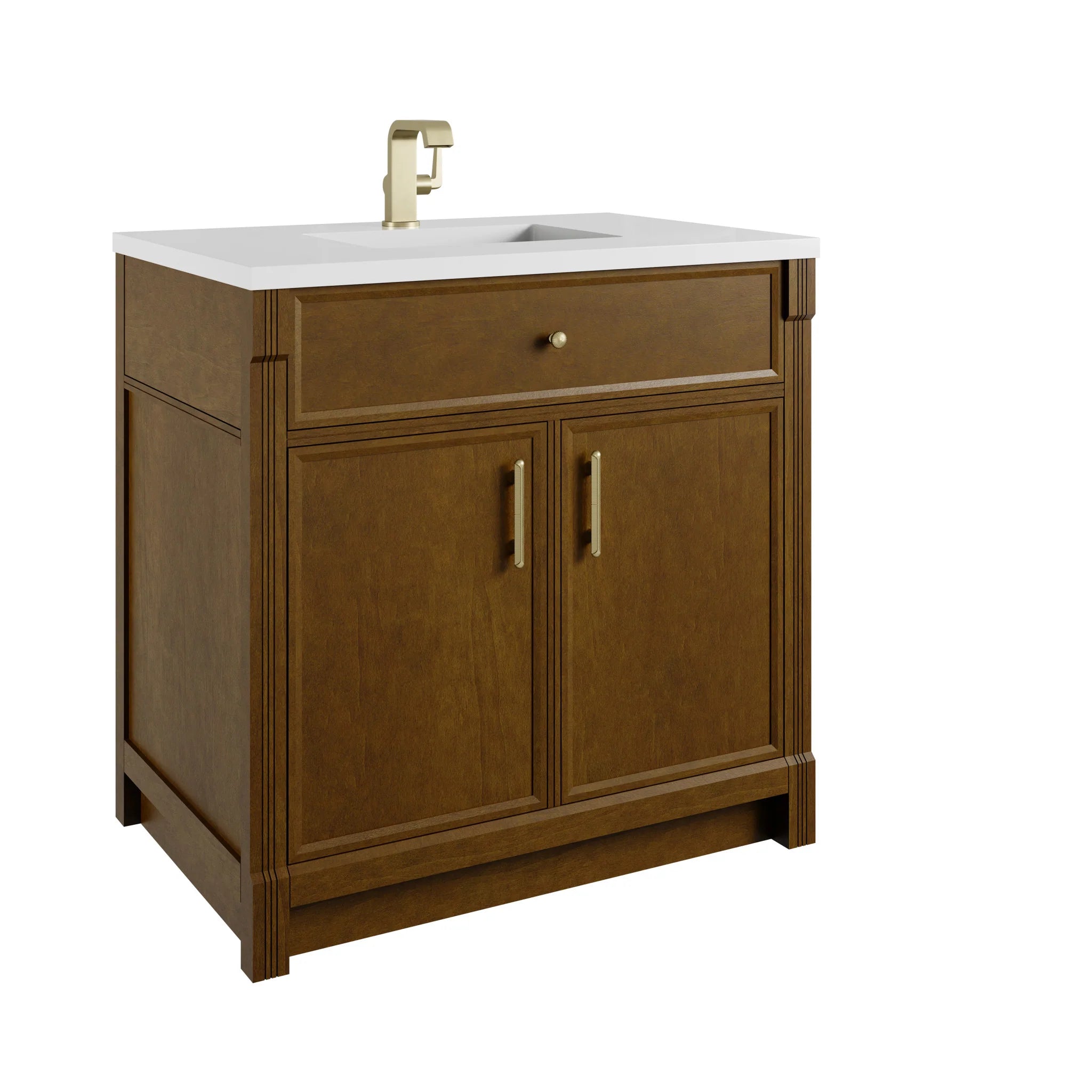 36" Bellshire Single Vanity in Honey Oak by James Martin Vanities-White Zeus Silestone & Backsplash 7