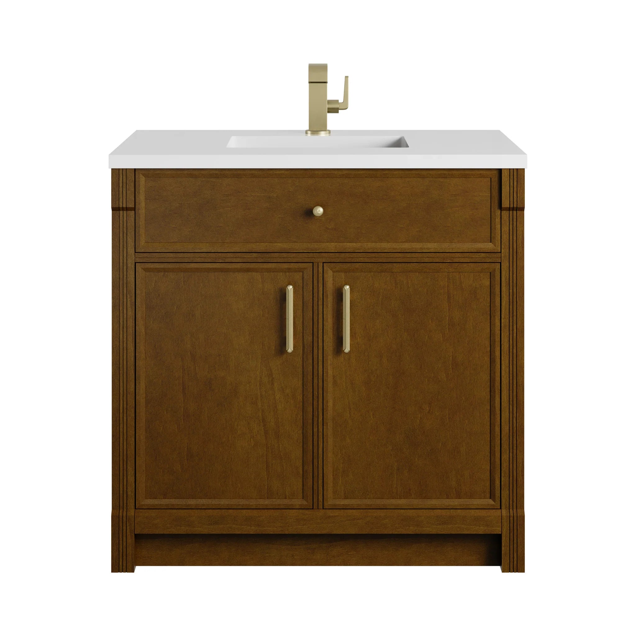 36" Bellshire Single Vanity in Honey Oak by James Martin Vanities-White Zeus Silestone & Backsplash
