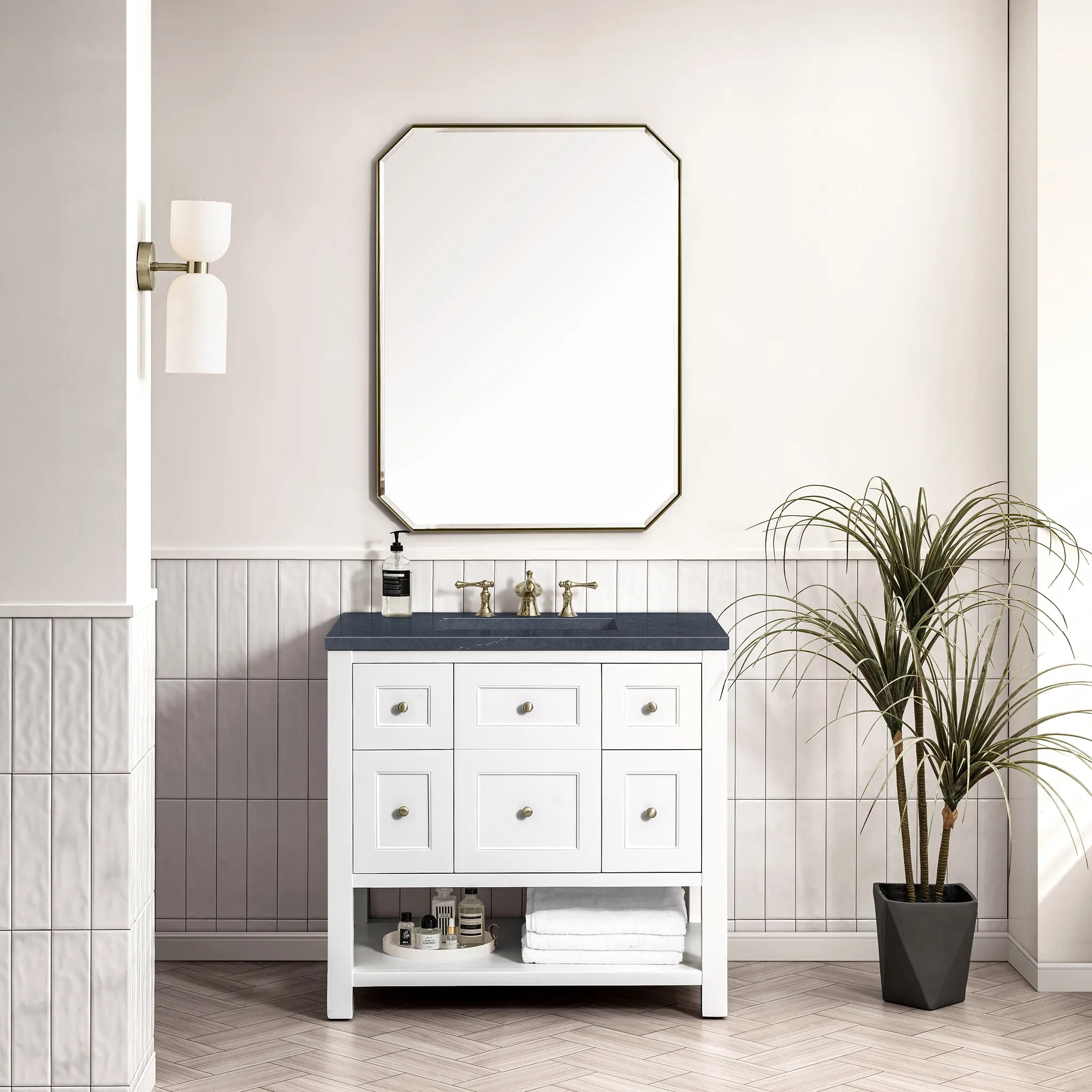 36" Breckenridge Single Vanity in Bright White-Charcoal Soapstone Silestone-8" Widespread image 1