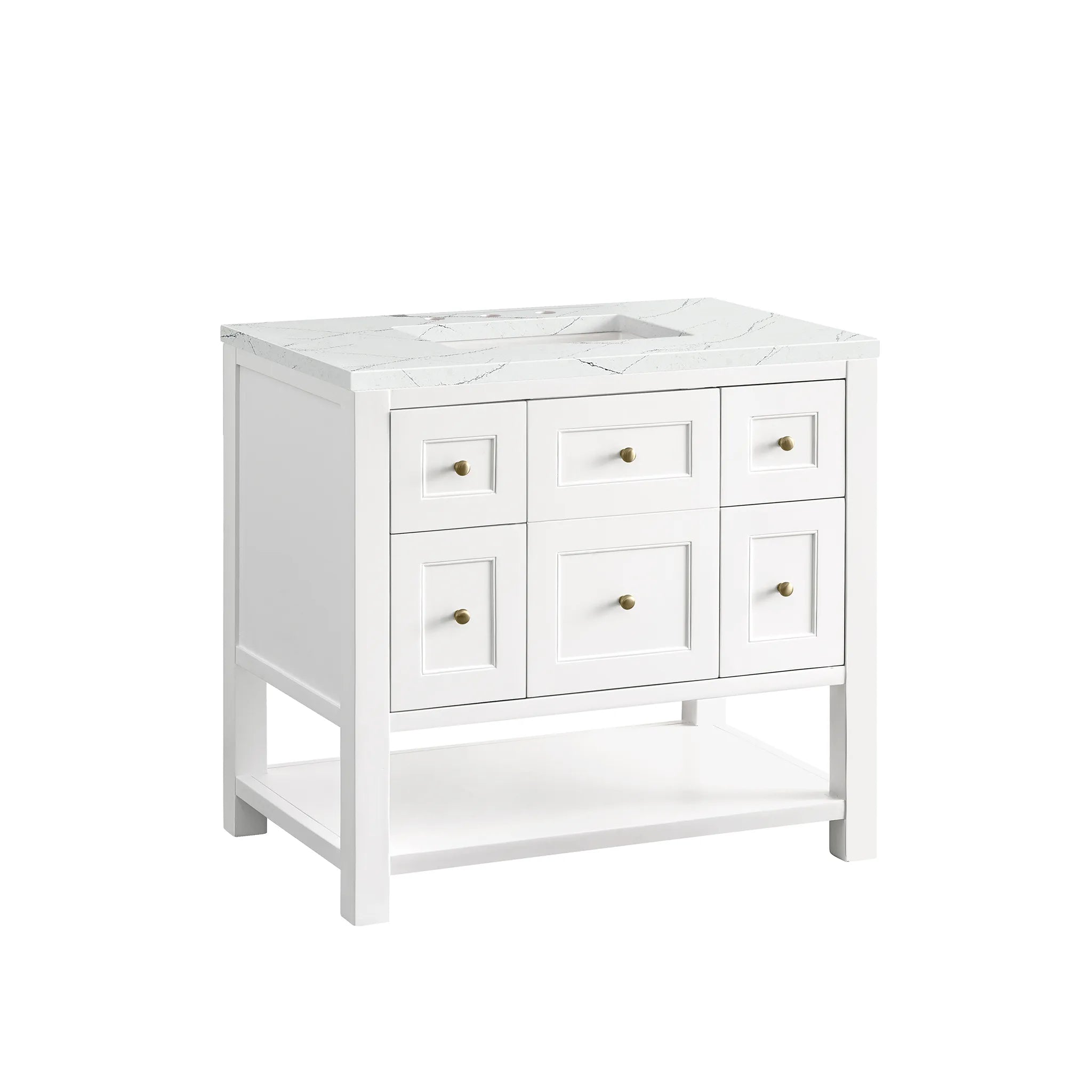 36" Breckenridge Single Vanity in Bright White-Ethereal Noctis Silestone-8" Widespread image 5