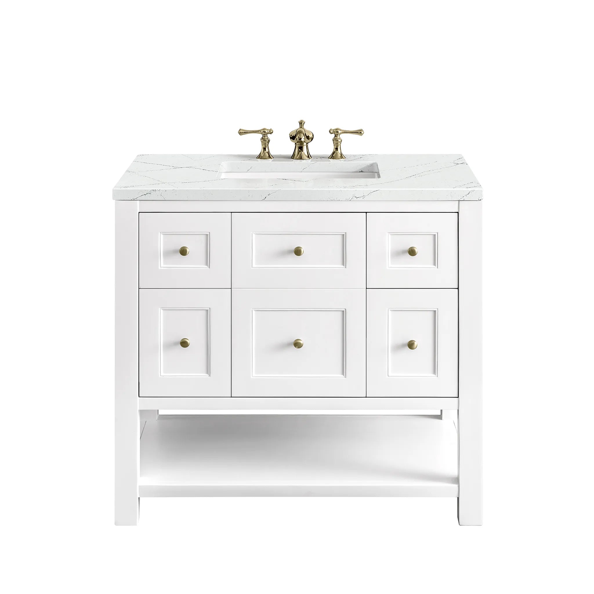 36" Breckenridge Single Vanity in Bright White-Ethereal Noctis Silestone-8" Widespread image