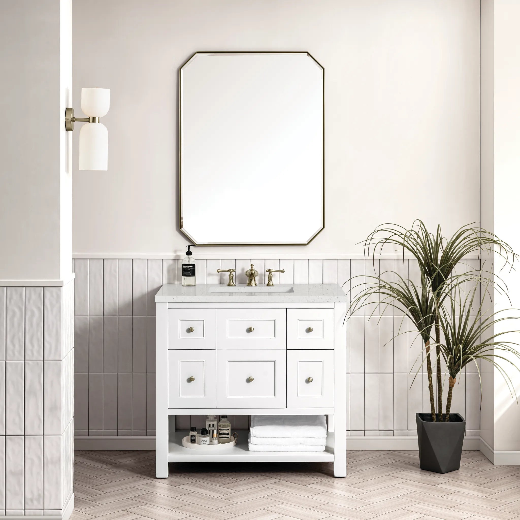 36" Breckenridge Single Vanity in Bright White-Lime Delight Silestone-8" Widespread image 1