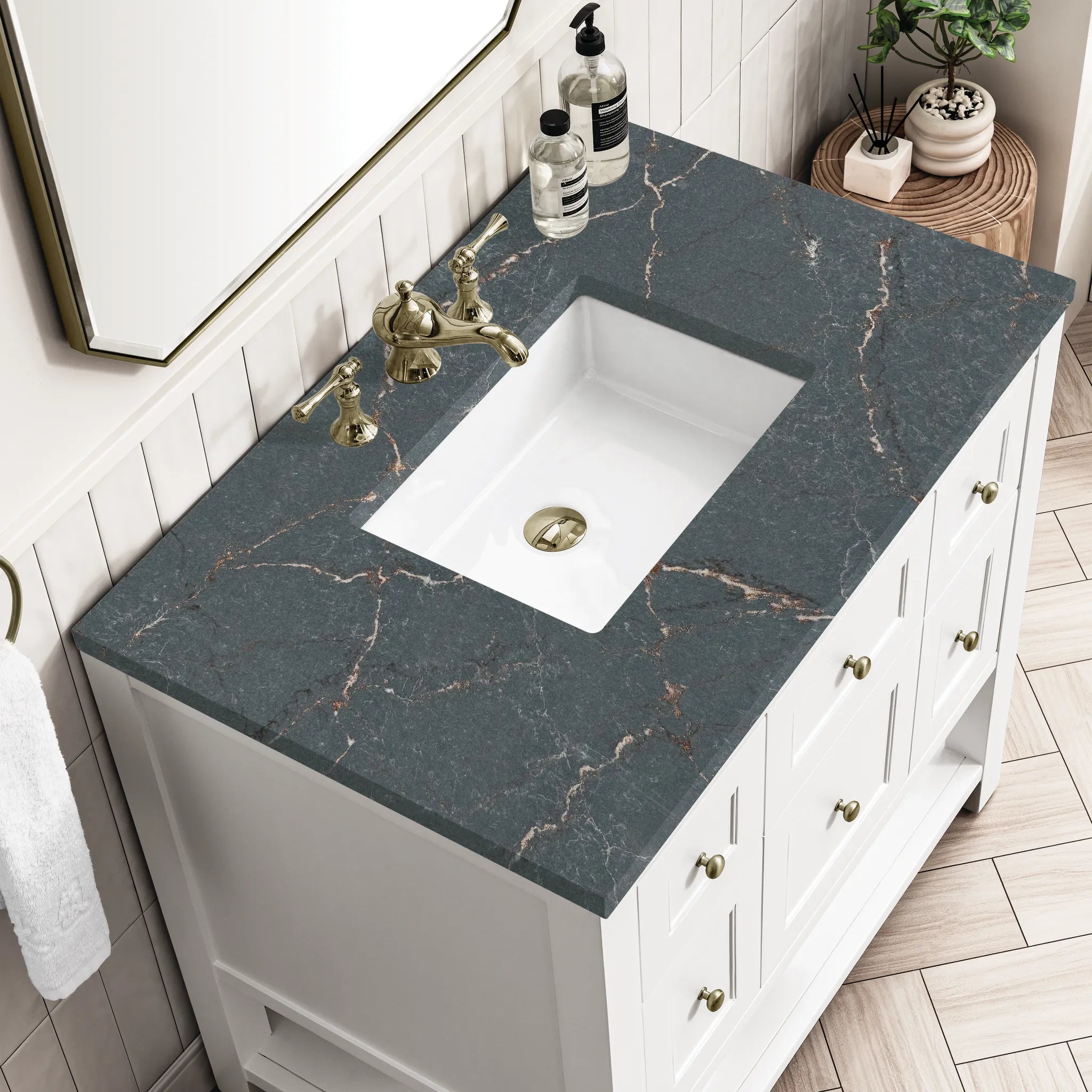 36" Breckenridge Single Vanity in Bright White-Parisien Bleu Silestone-8" Widespread image 4
