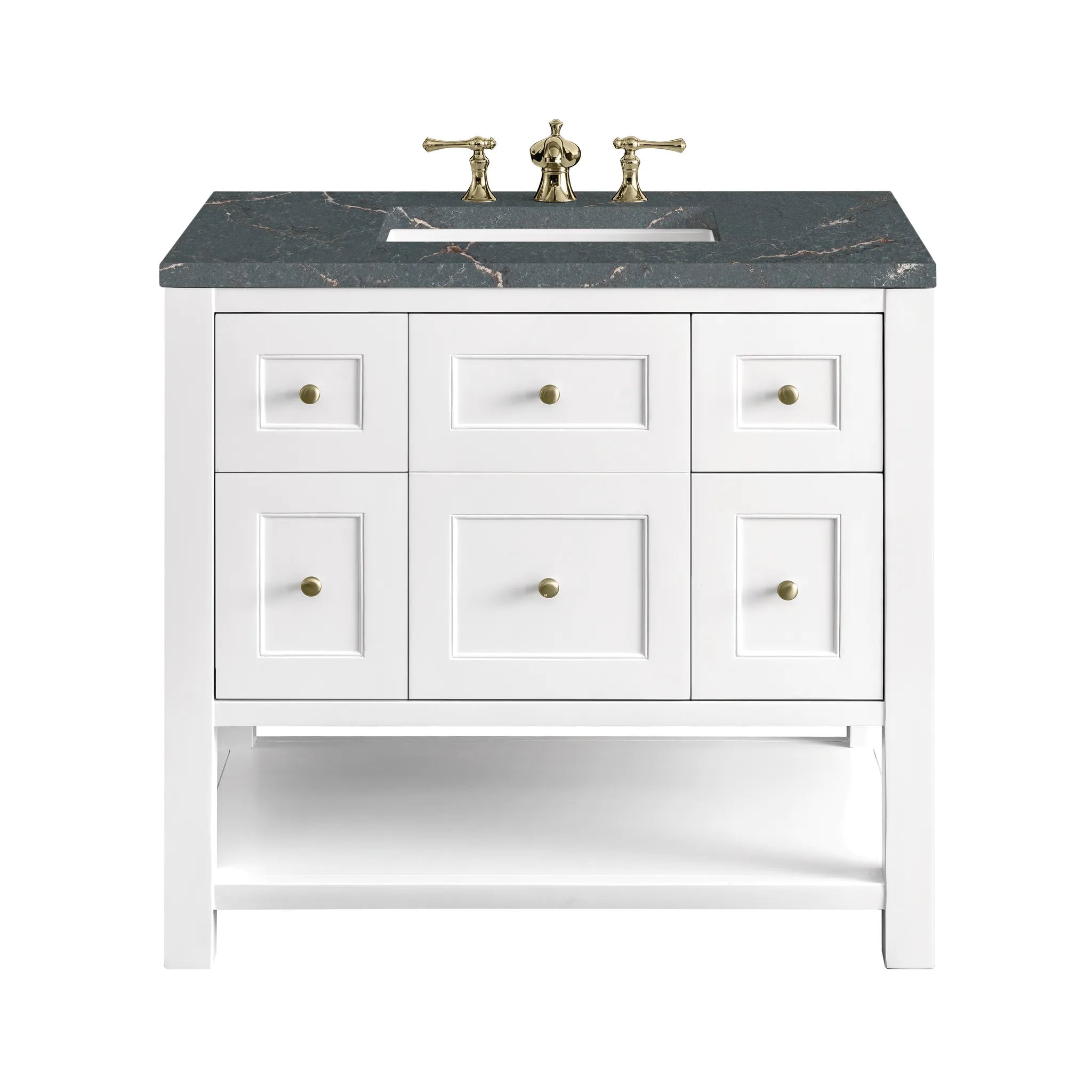 36" Breckenridge Single Vanity in Bright White-Parisien Bleu Silestone-8" Widespread image