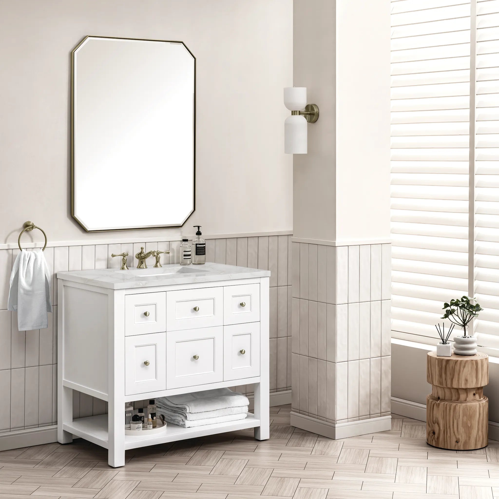 36" Breckenridge Single Vanity in Bright White-Victorian Silver Silestone-8" Widespread image 2