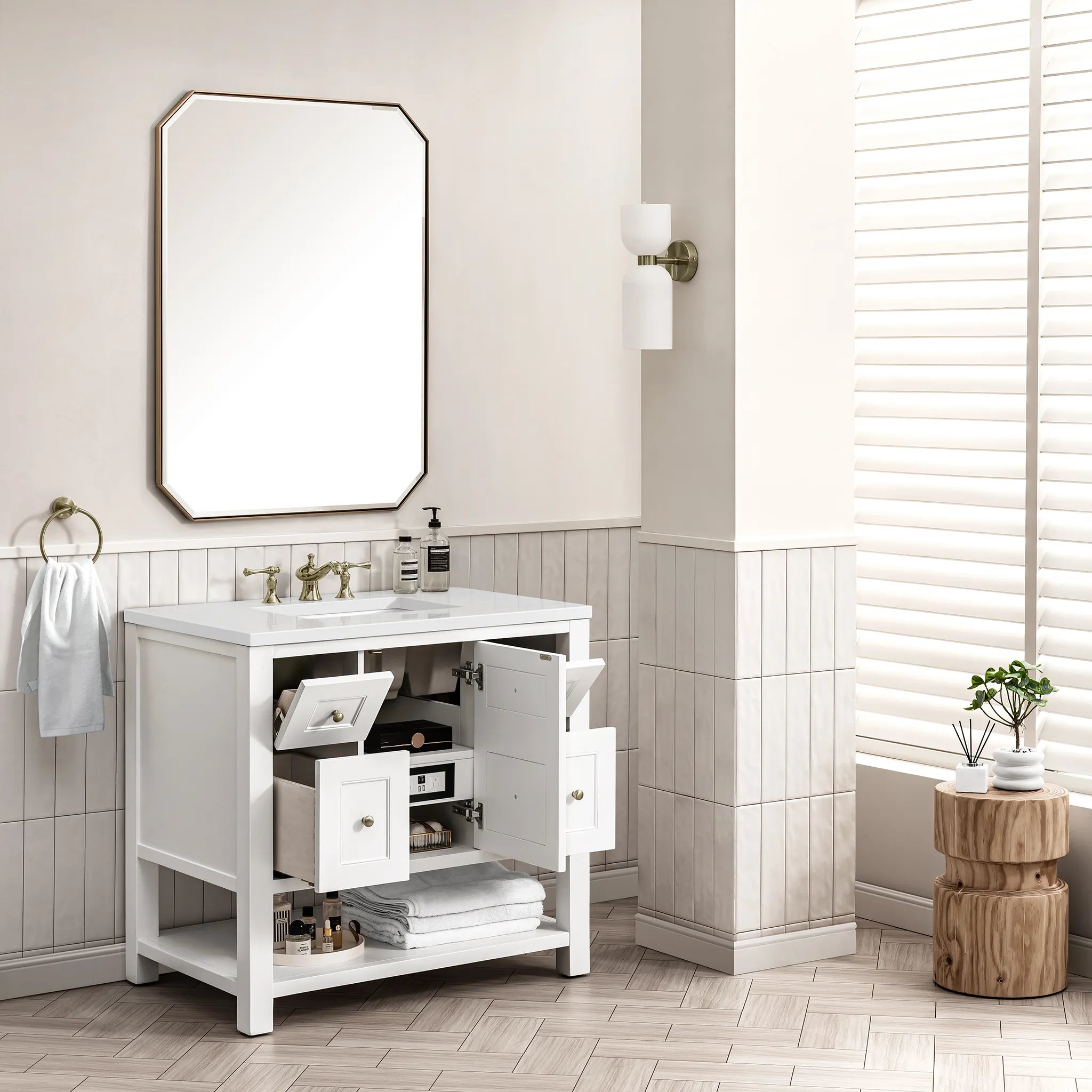 36" Breckenridge Single Vanity in Bright White-White Zeus Silestone-8" Widespread image 4