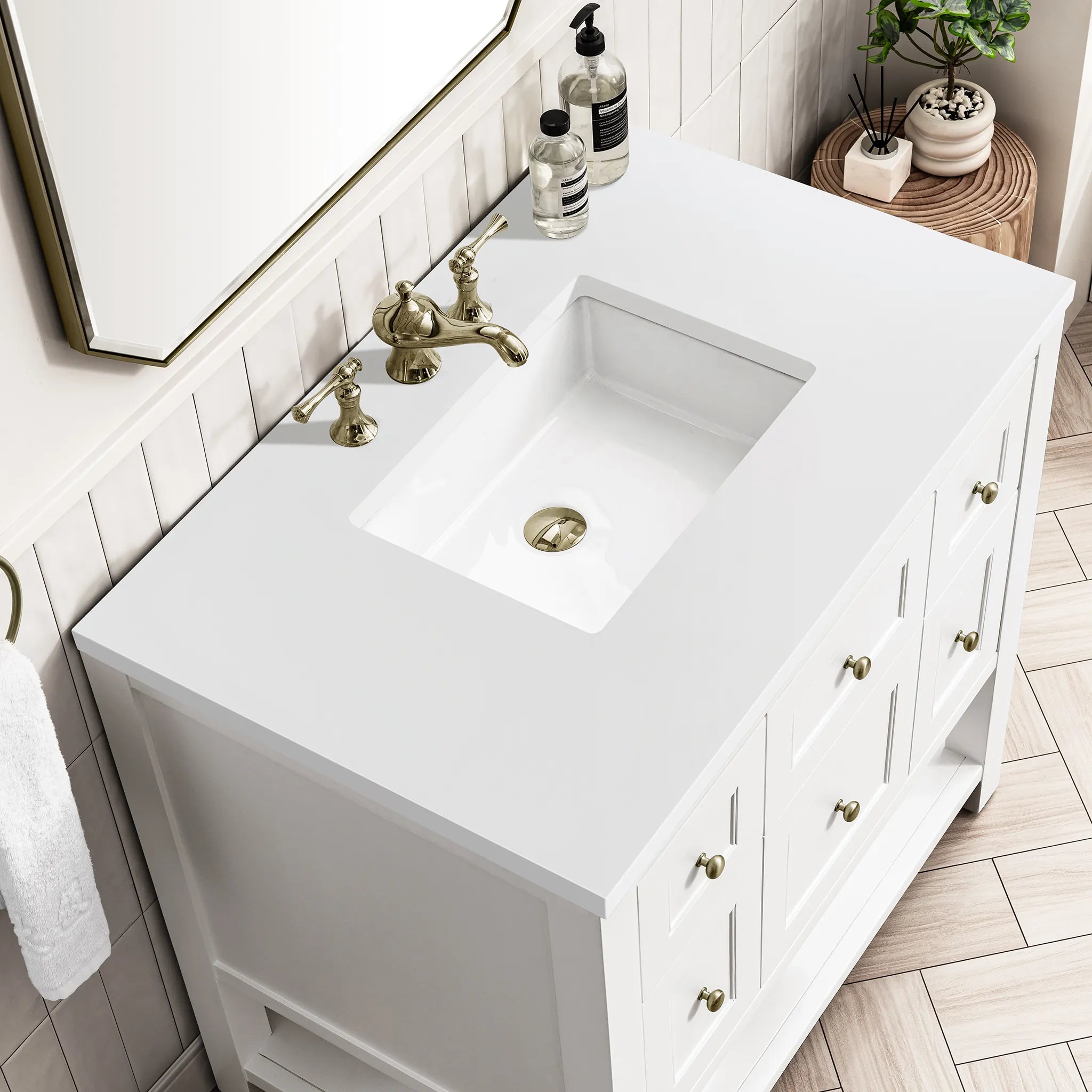 36" Breckenridge Single Vanity in Bright White-White Zeus Silestone-8" Widespread image 7