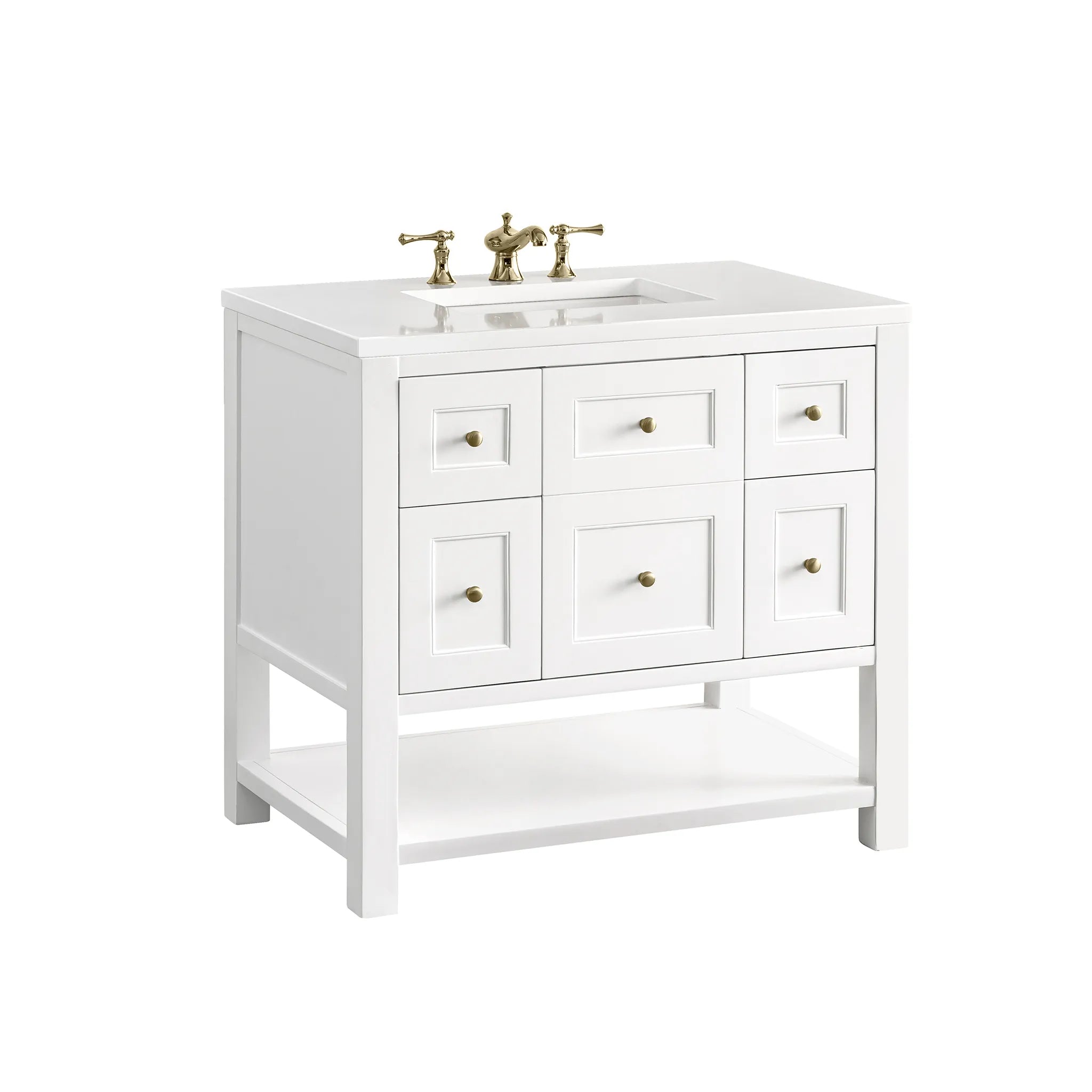 36" Breckenridge Single Vanity in Bright White-White Zeus Silestone-8" Widespread image 9
