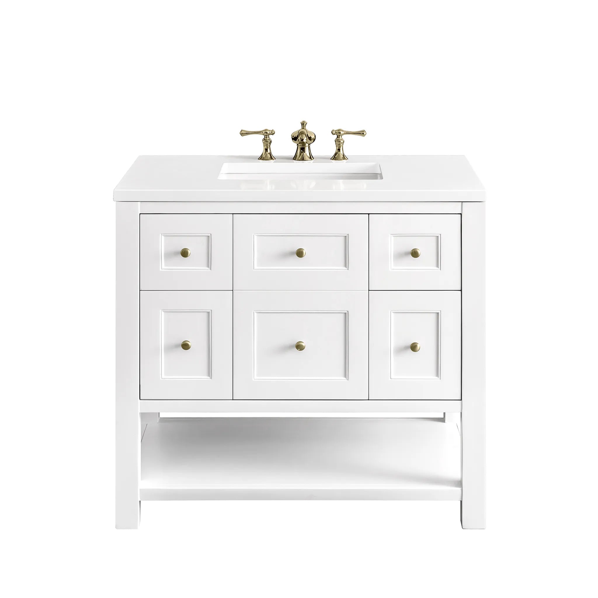 36" Breckenridge Single Vanity in Bright White-White Zeus Silestone-8" Widespread image