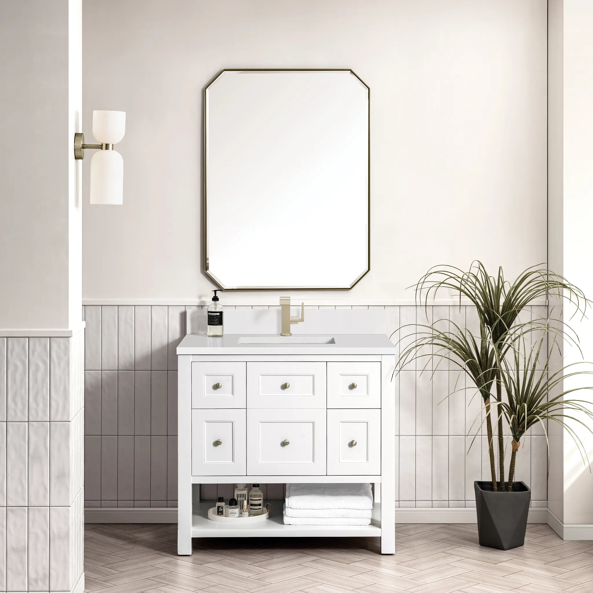 36" Breckenridge Single Vanity in Bright White-White Zeus Silestone & Backsplash-Single Hole image 1