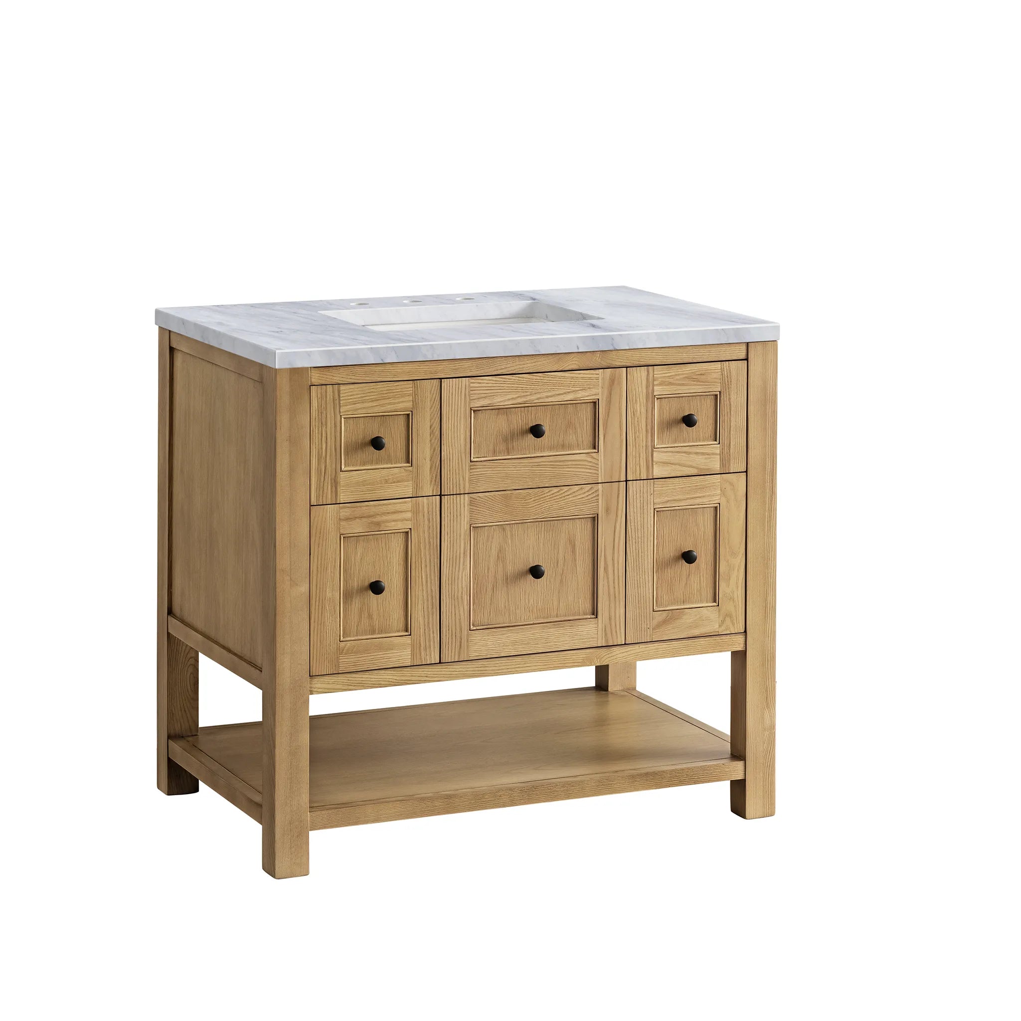 36" Breckenridge Single Vanity in Light Natural Oak-Carrara White Marble-8" Widespread image 4
