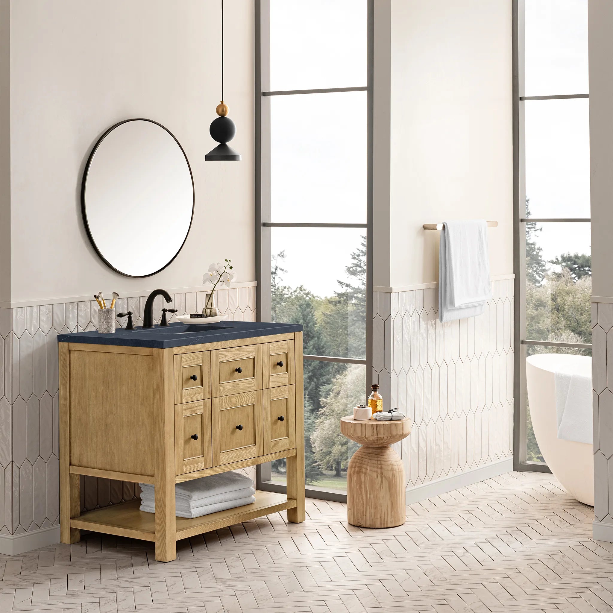36" Breckenridge Single Vanity in Light Natural Oak-Charcoal Soapstone Silestone-8" Widespread image 2