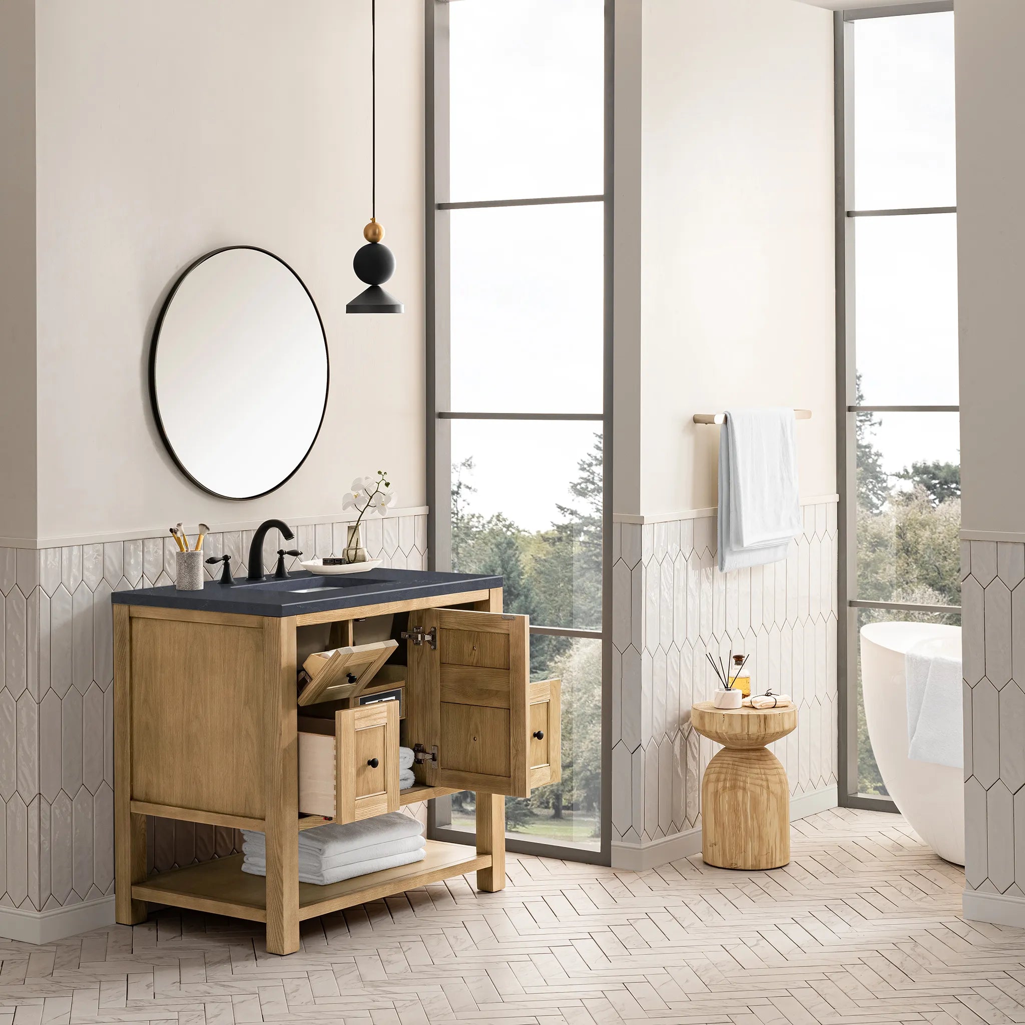 36" Breckenridge Single Vanity in Light Natural Oak-Charcoal Soapstone Silestone-8" Widespread image 3